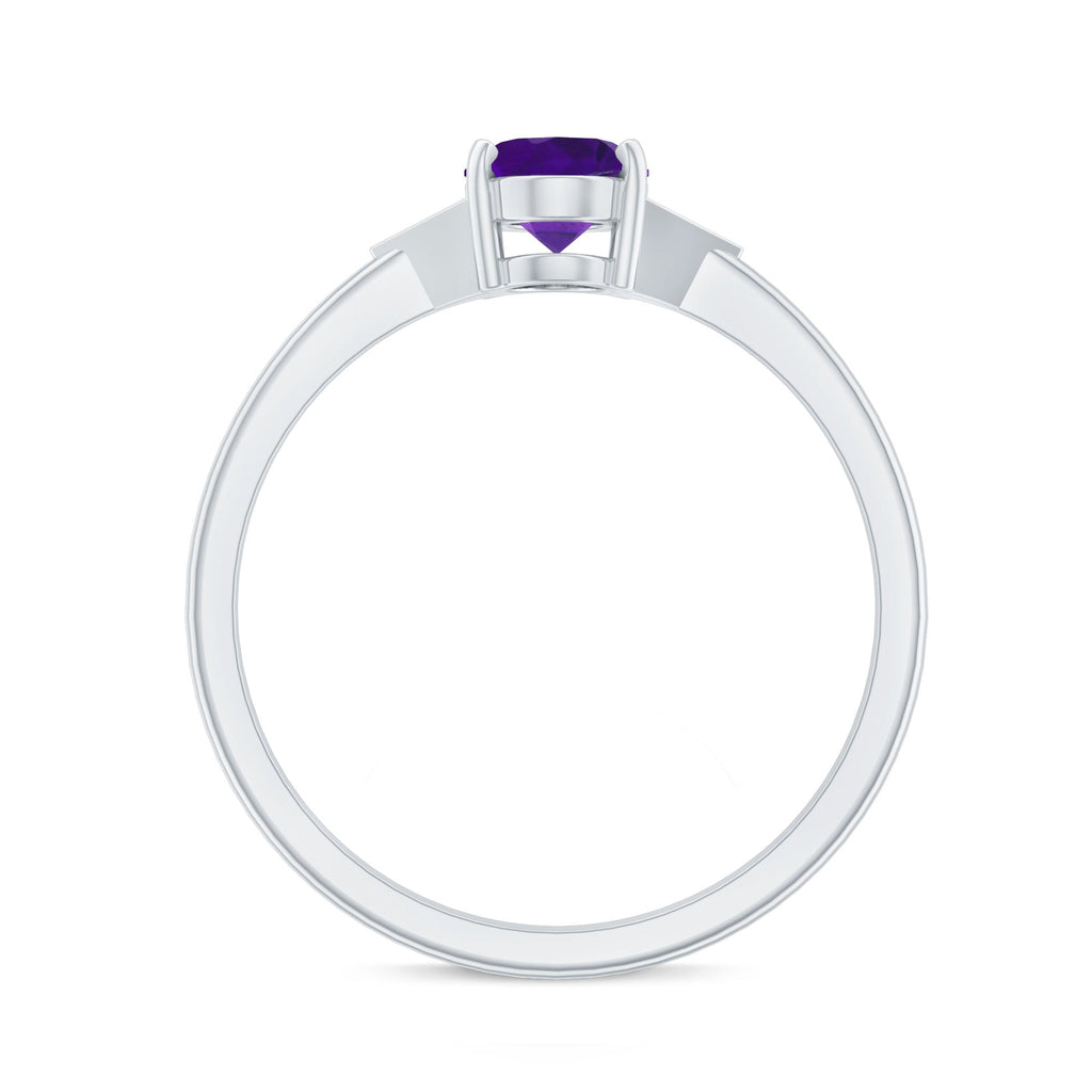 Natural 1 Carat Amethyst Oval Engagement Ring with Diamond Trio