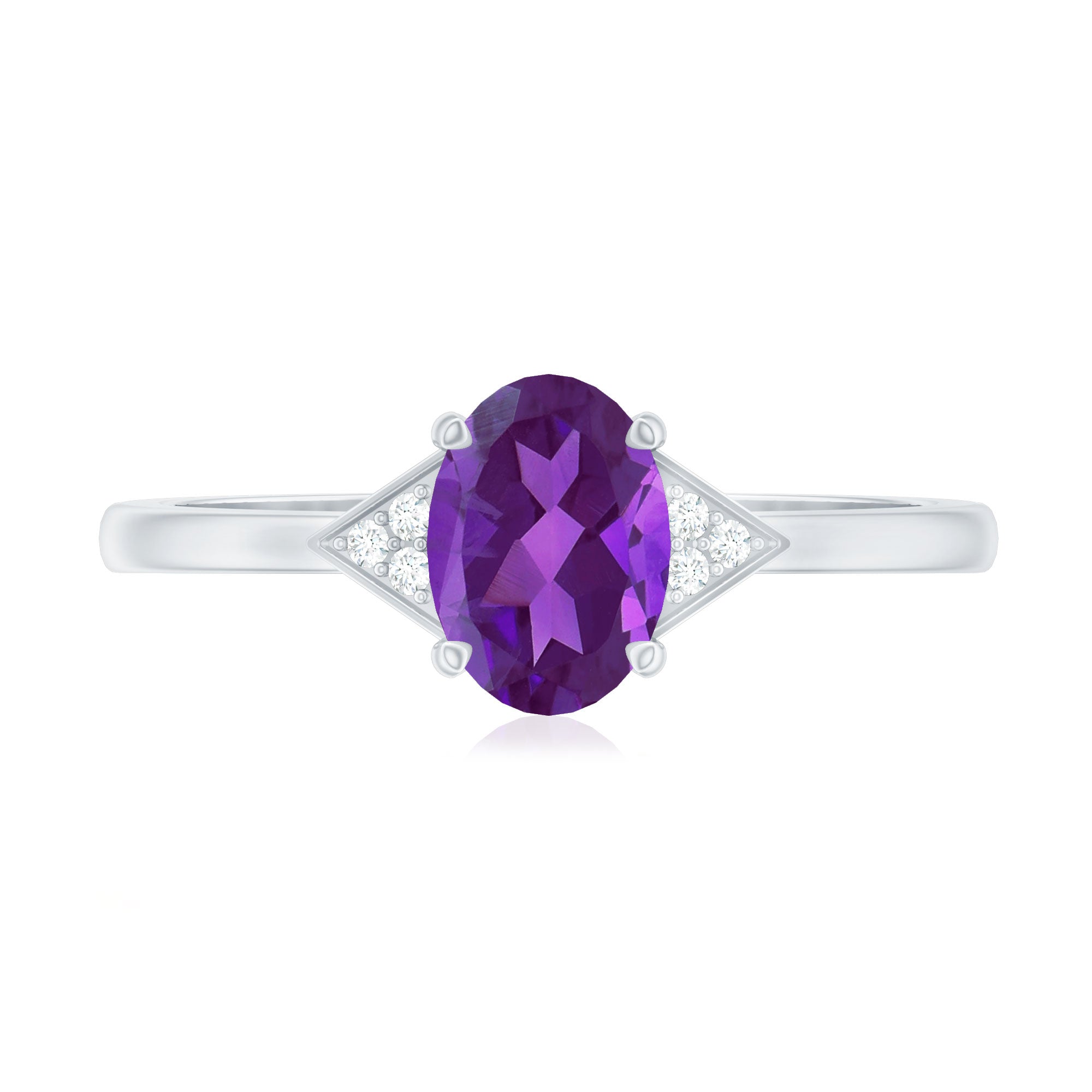 Natural 1 Carat Amethyst Oval Engagement Ring with Diamond Trio