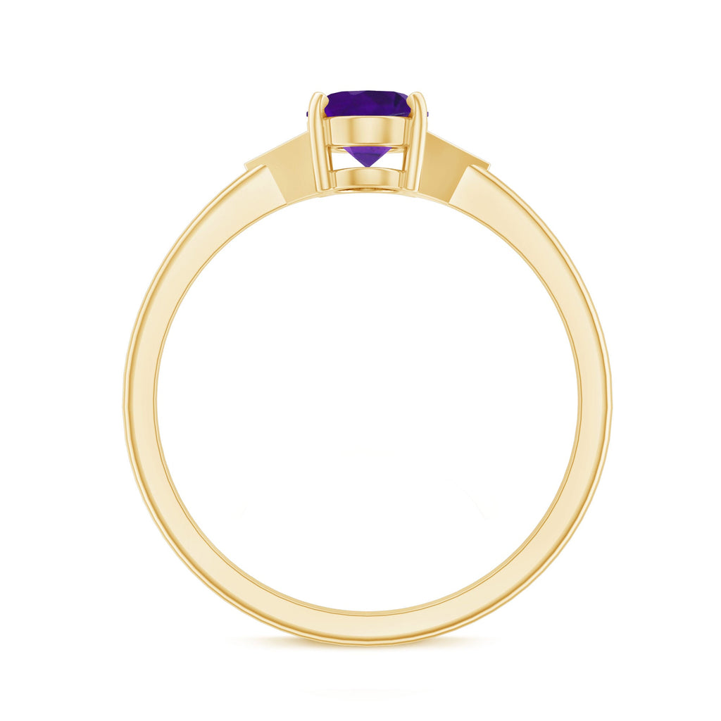 Natural 1 Carat Amethyst Oval Engagement Ring with Diamond Trio