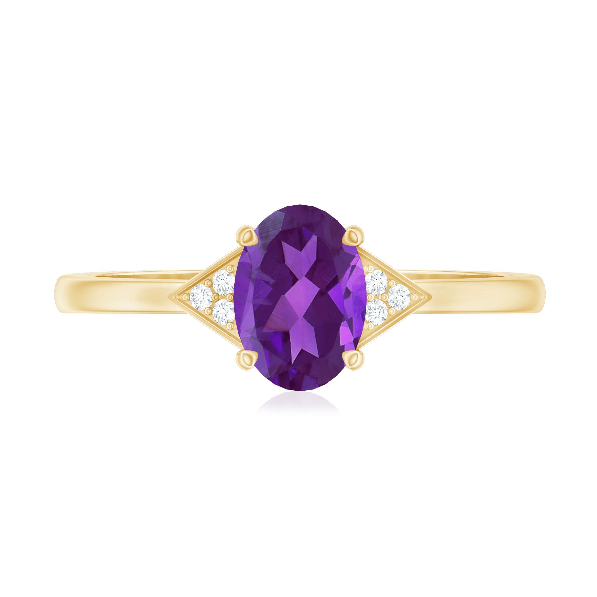 Natural 1 Carat Amethyst Oval Engagement Ring with Diamond Trio