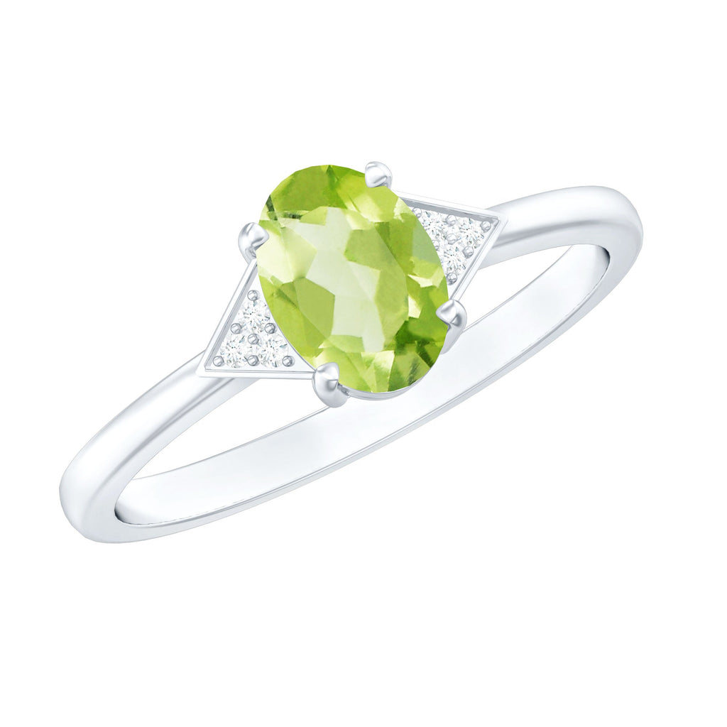 Natural Solitaire 1 Carat Peridot Oval Engagement Ring with Diamond