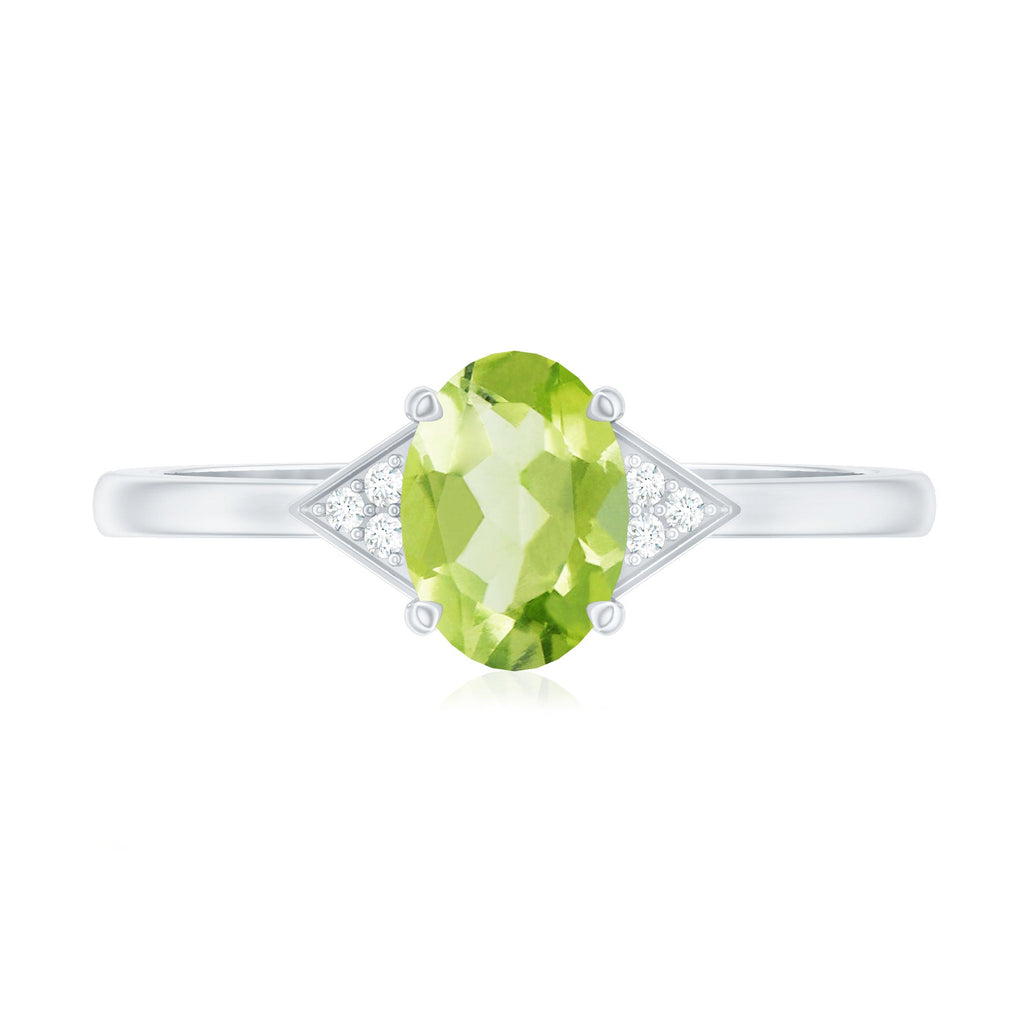 Natural Solitaire 1 Carat Peridot Oval Engagement Ring with Diamond