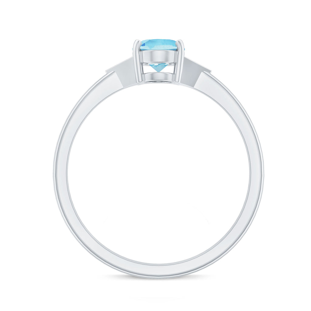 Genuine 1 Carat Aquamarine Oval Engagement Ring with Diamond