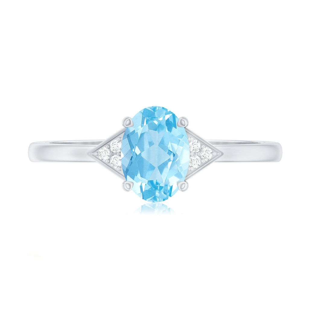 Genuine 1 Carat Aquamarine Oval Engagement Ring with Diamond