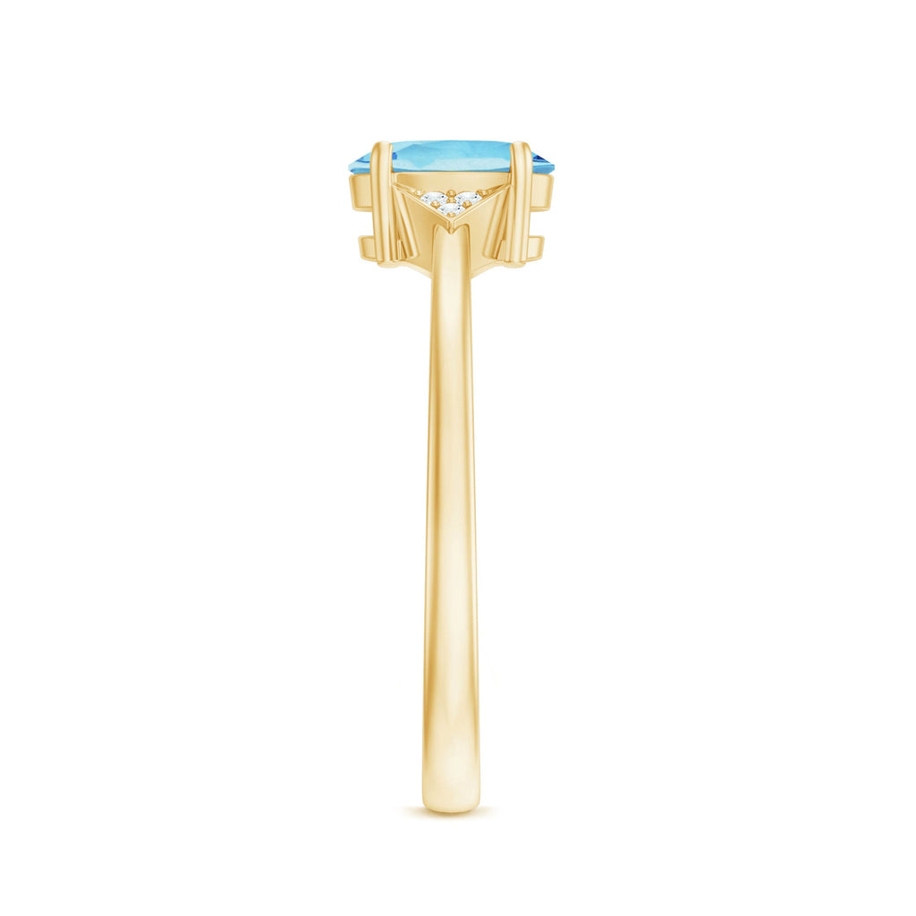 Genuine 1 Carat Aquamarine Oval Engagement Ring with Diamond