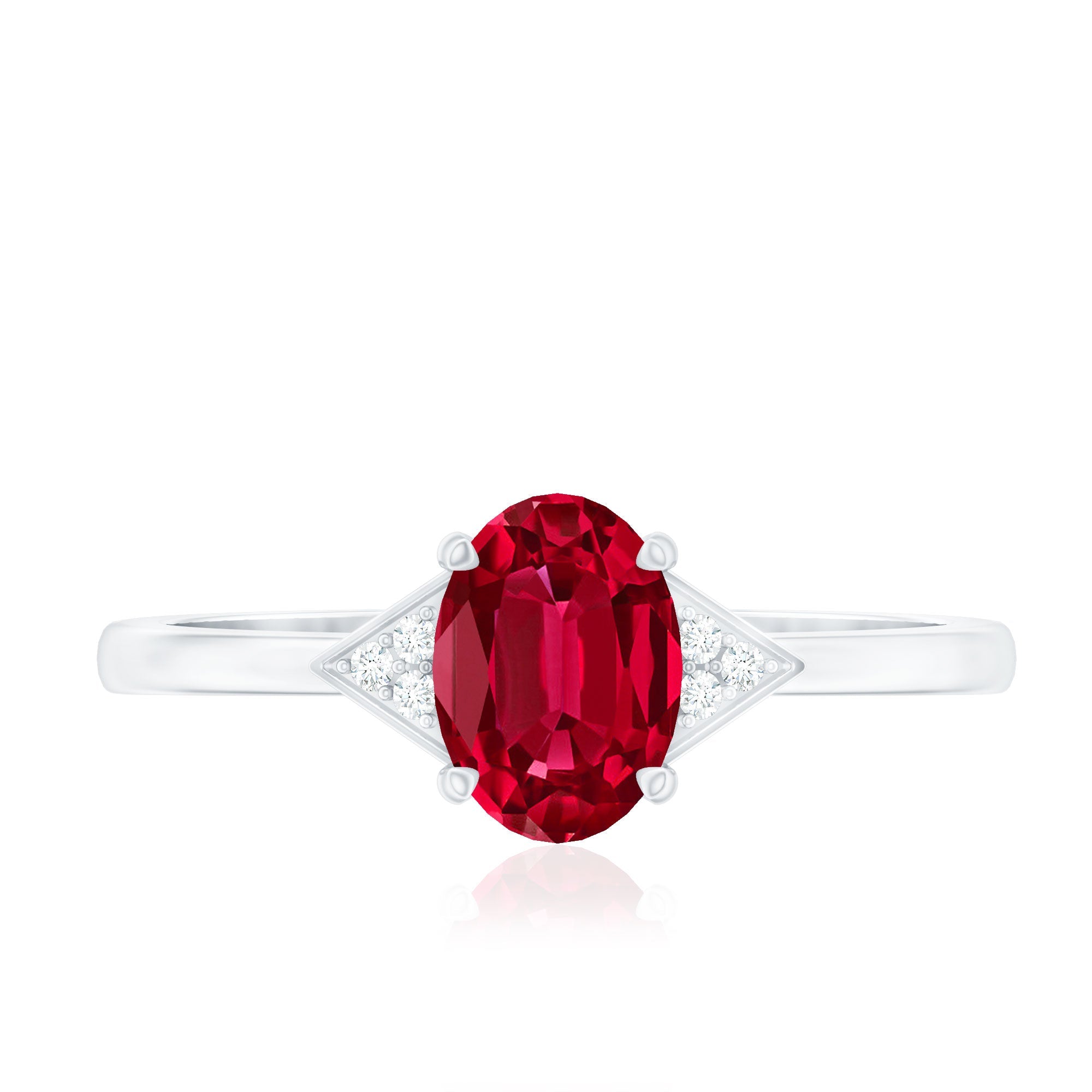1.5 Carat Oval Lab Created Ruby Solitaire Ring with Diamonds