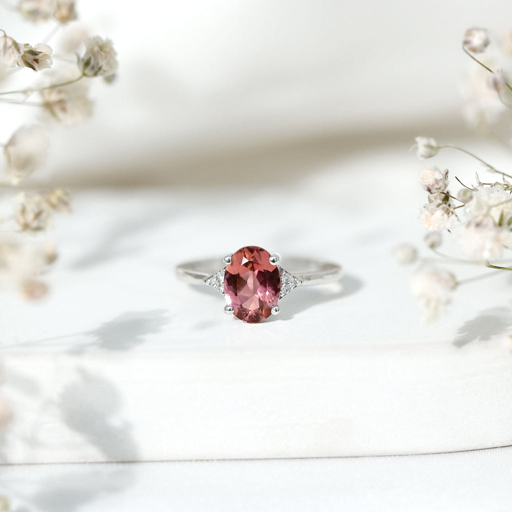 1 Carat Pink Tourmaline Oval Engagement Ring with Diamond