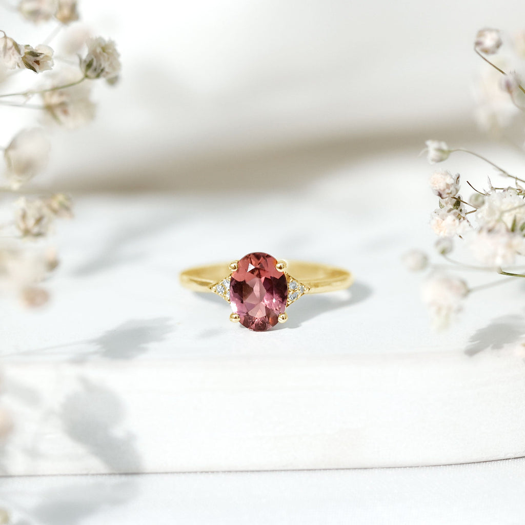 1 Carat Pink Tourmaline Oval Engagement Ring with Diamond
