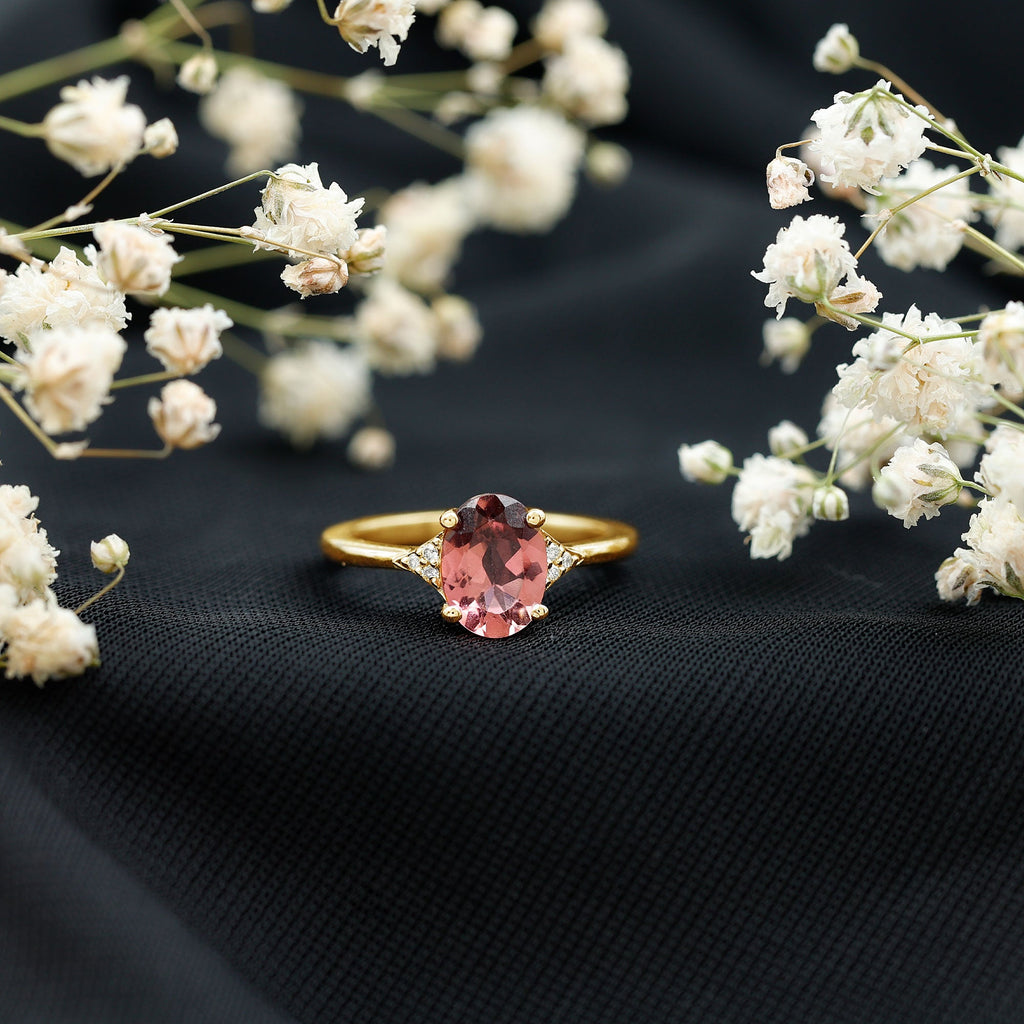 1 Carat Pink Tourmaline Oval Engagement Ring with Diamond