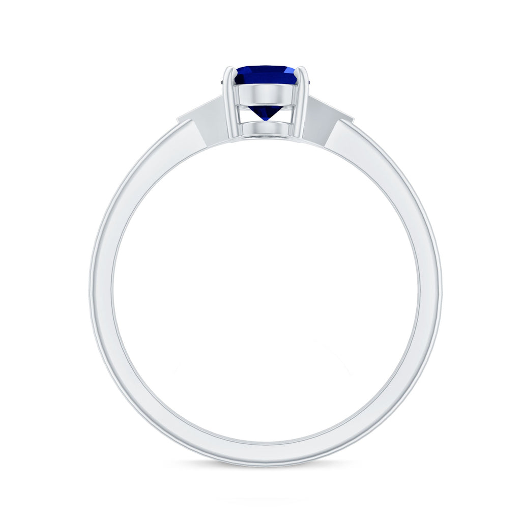 Certified 1 Carat Lab Grown Blue Sapphire Oval Engagement Ring with Diamond Trio
