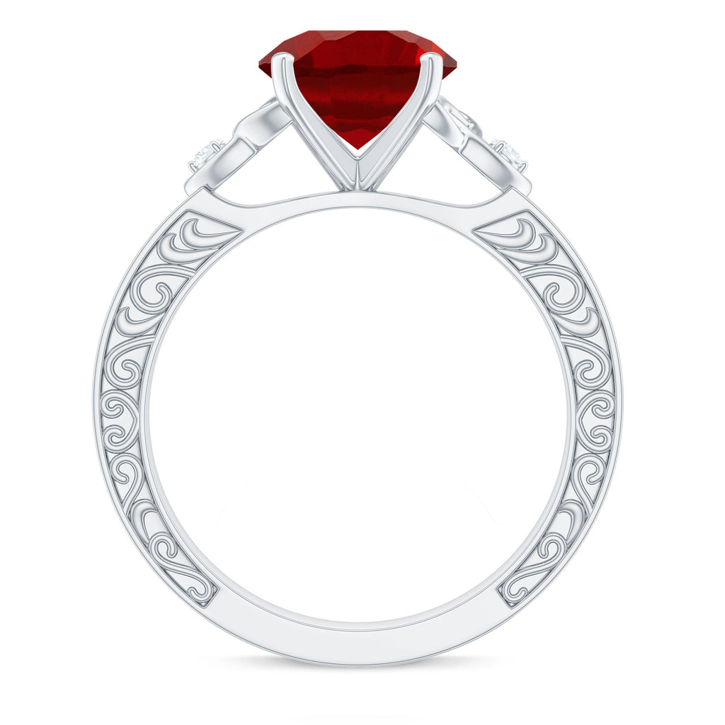 Solitaire Created Ruby Celtic Knot Ring with Diamond