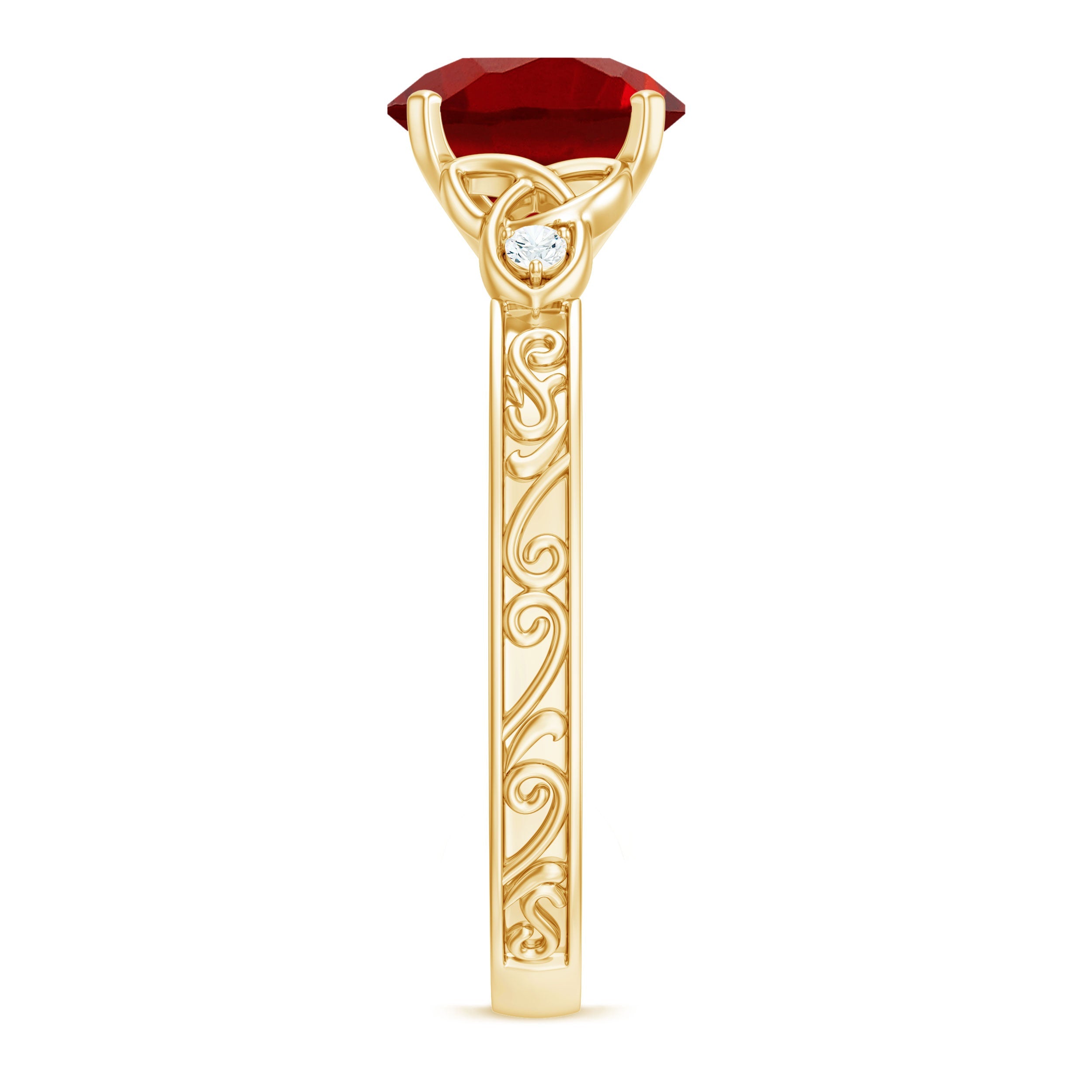 Solitaire Created Ruby Celtic Knot Ring with Diamond