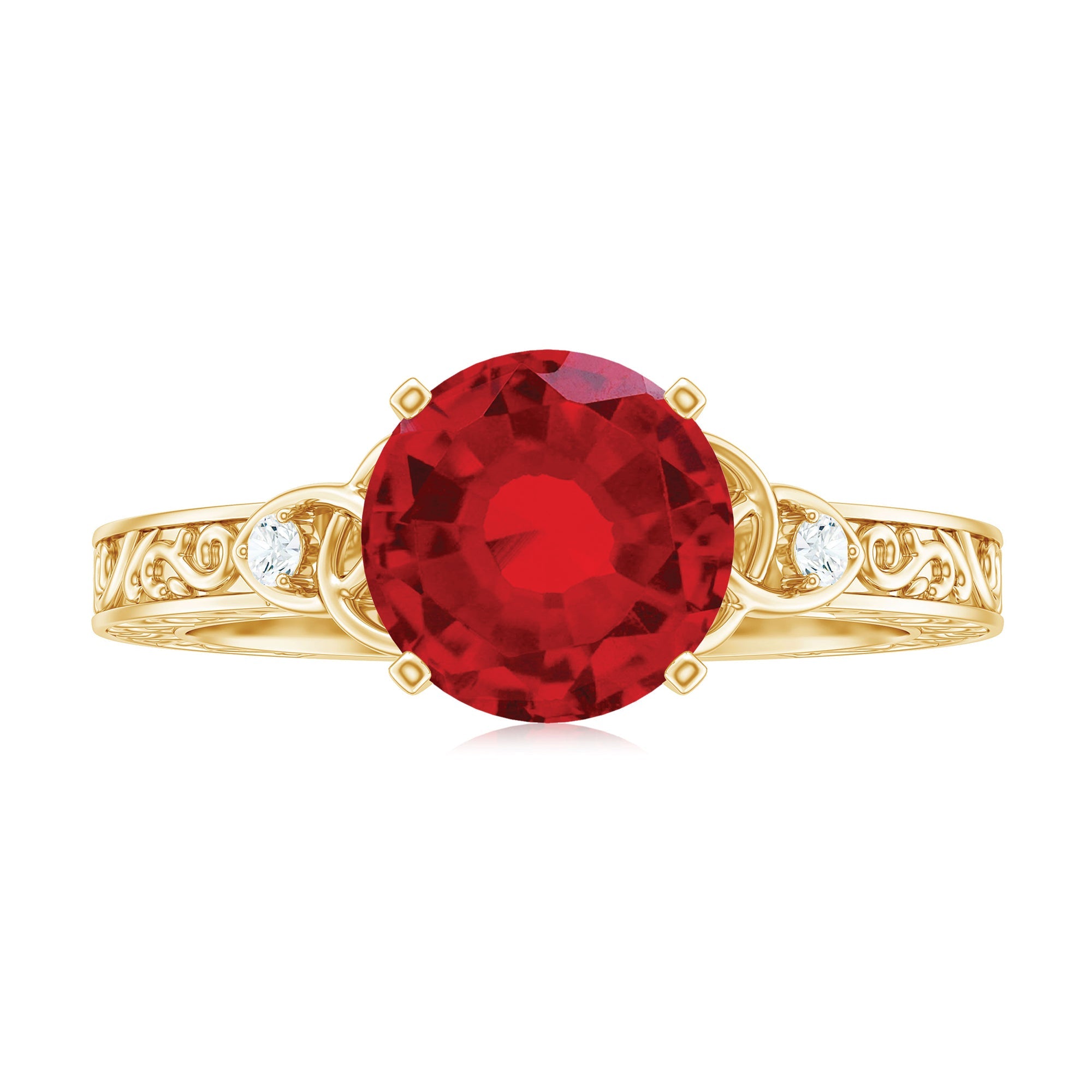 Solitaire Created Ruby Celtic Knot Ring with Diamond