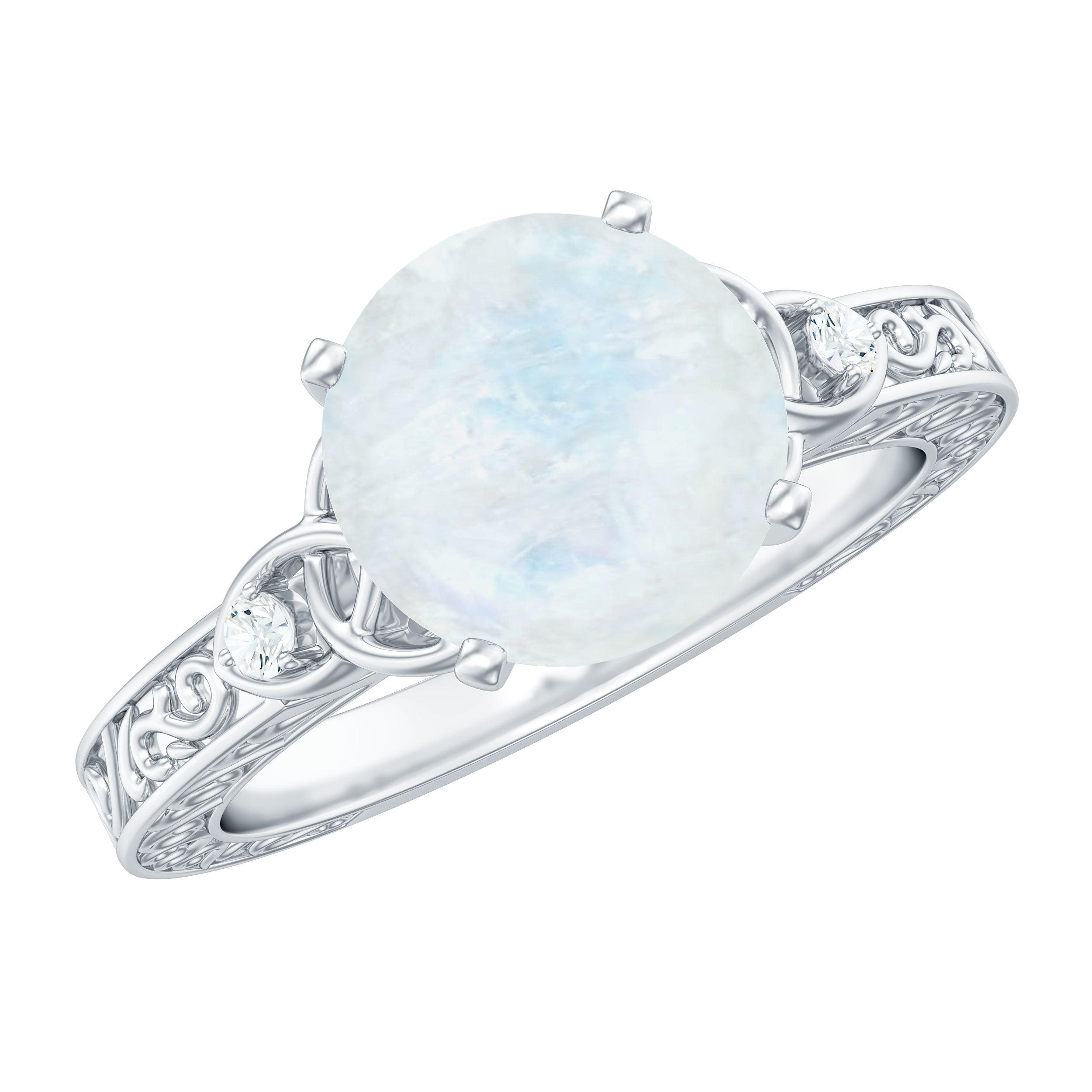0.8 Carat Solitaire Moonstone Celtic Knot Ring with Diamond