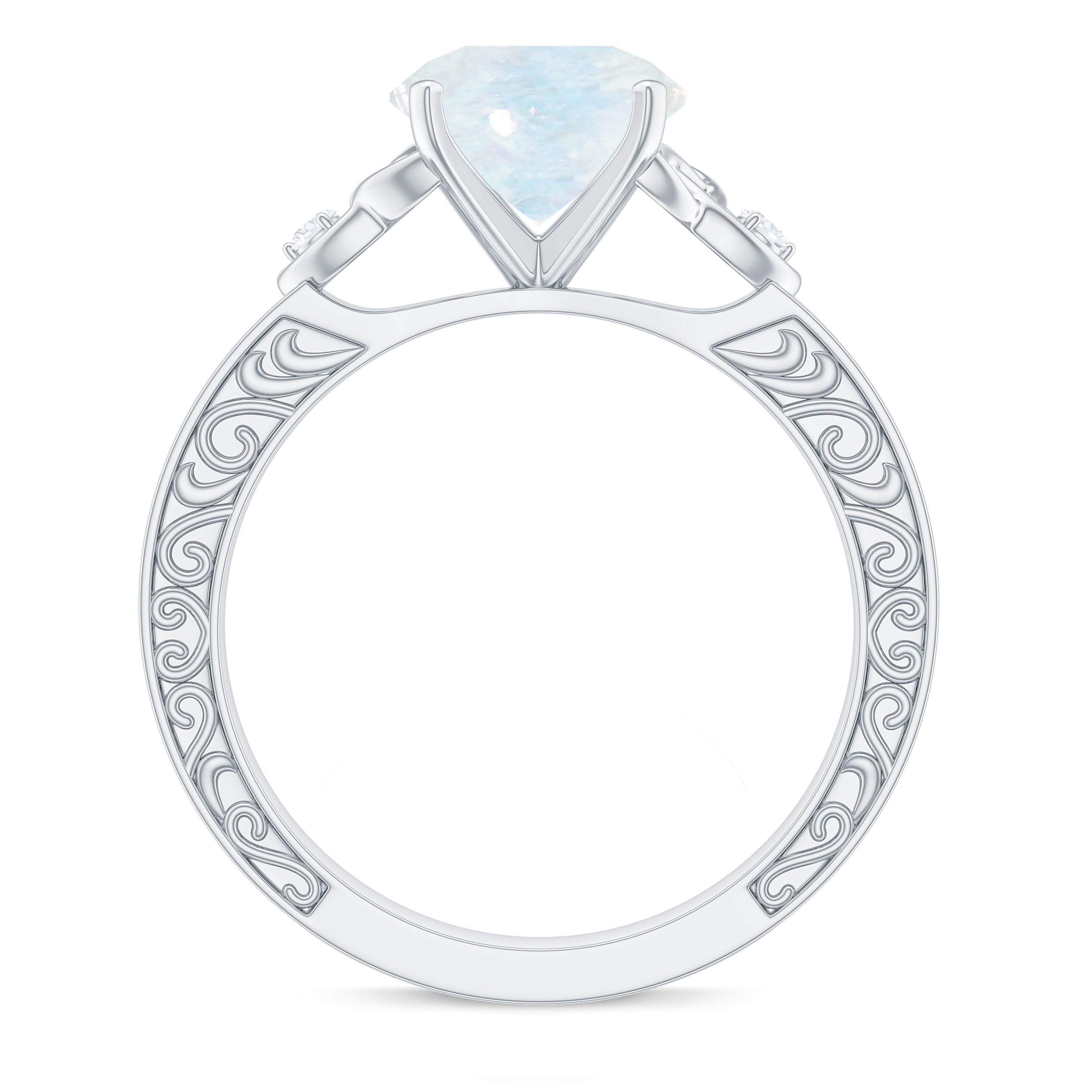 0.8 Carat Solitaire Moonstone Celtic Knot Ring with Diamond