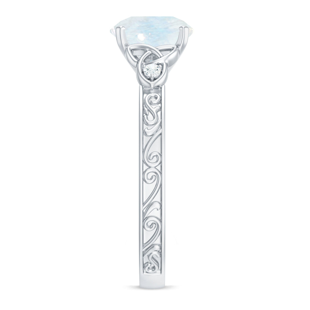 0.8 Carat Solitaire Moonstone Celtic Knot Ring with Diamond