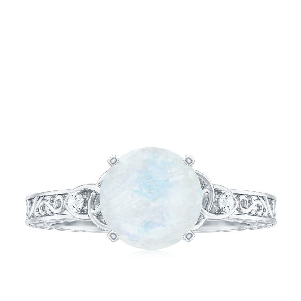 0.8 Carat Solitaire Moonstone Celtic Knot Ring with Diamond