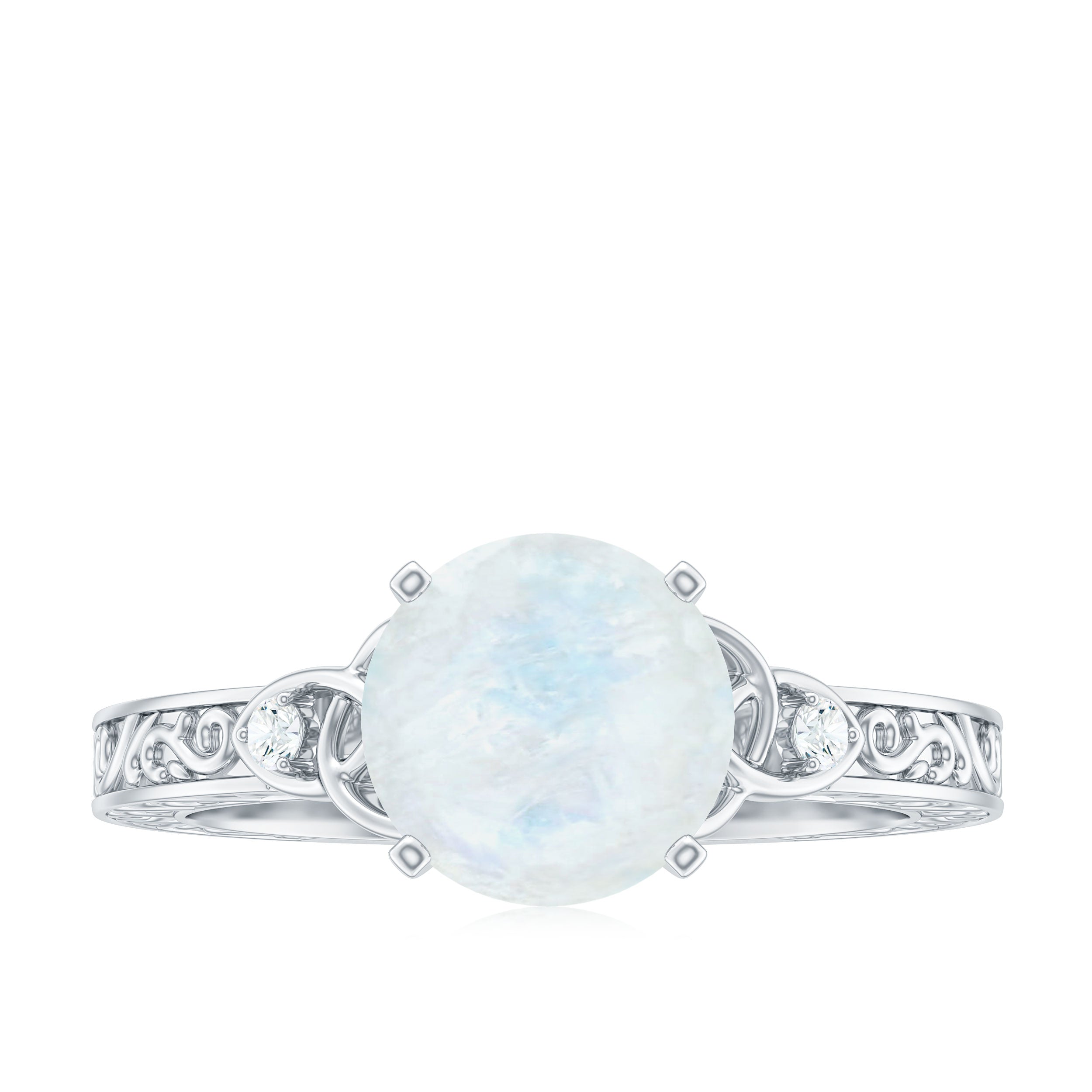 0.8 Carat Solitaire Moonstone Celtic Knot Ring with Diamond