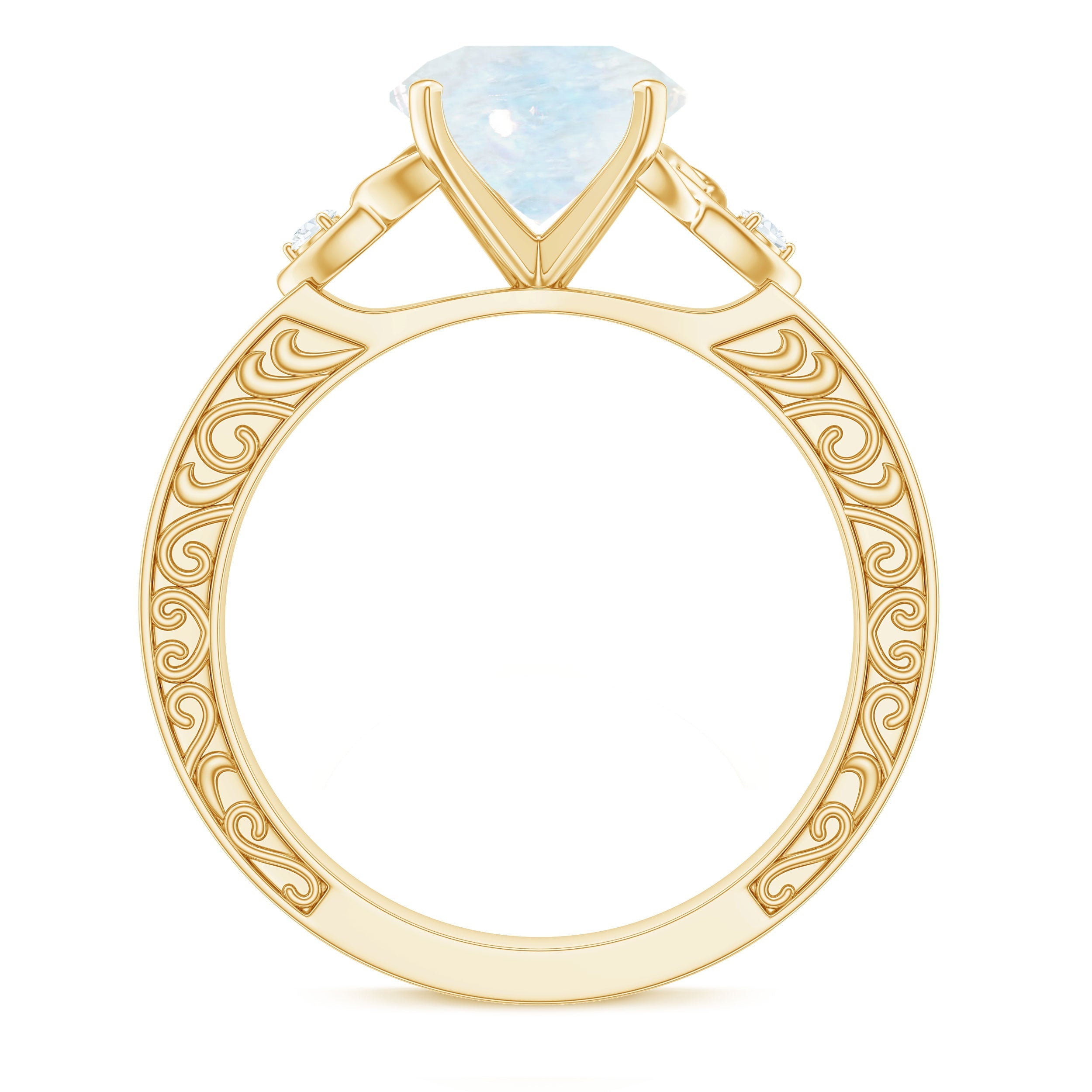 0.8 Carat Solitaire Moonstone Celtic Knot Ring with Diamond