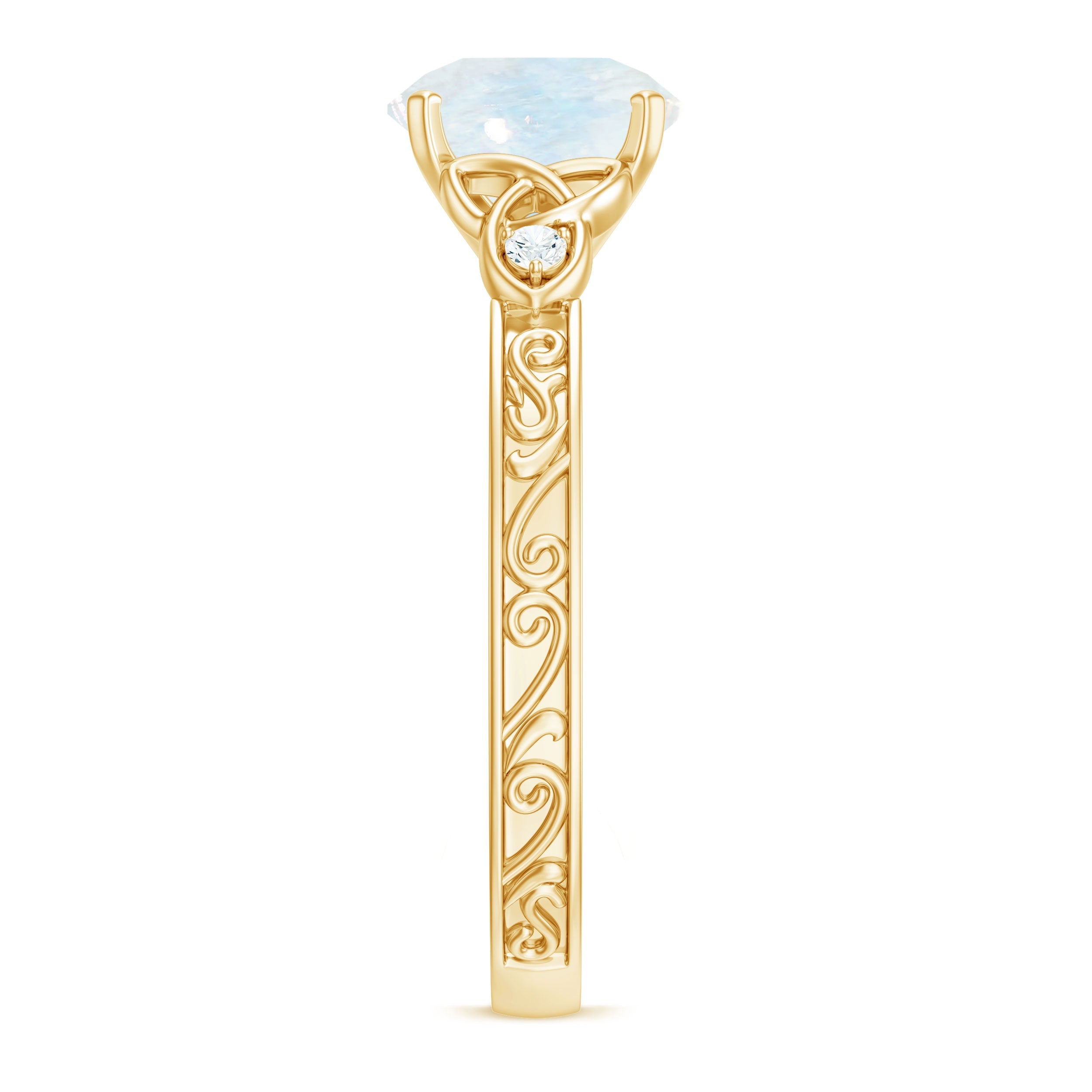0.8 Carat Solitaire Moonstone Celtic Knot Ring with Diamond