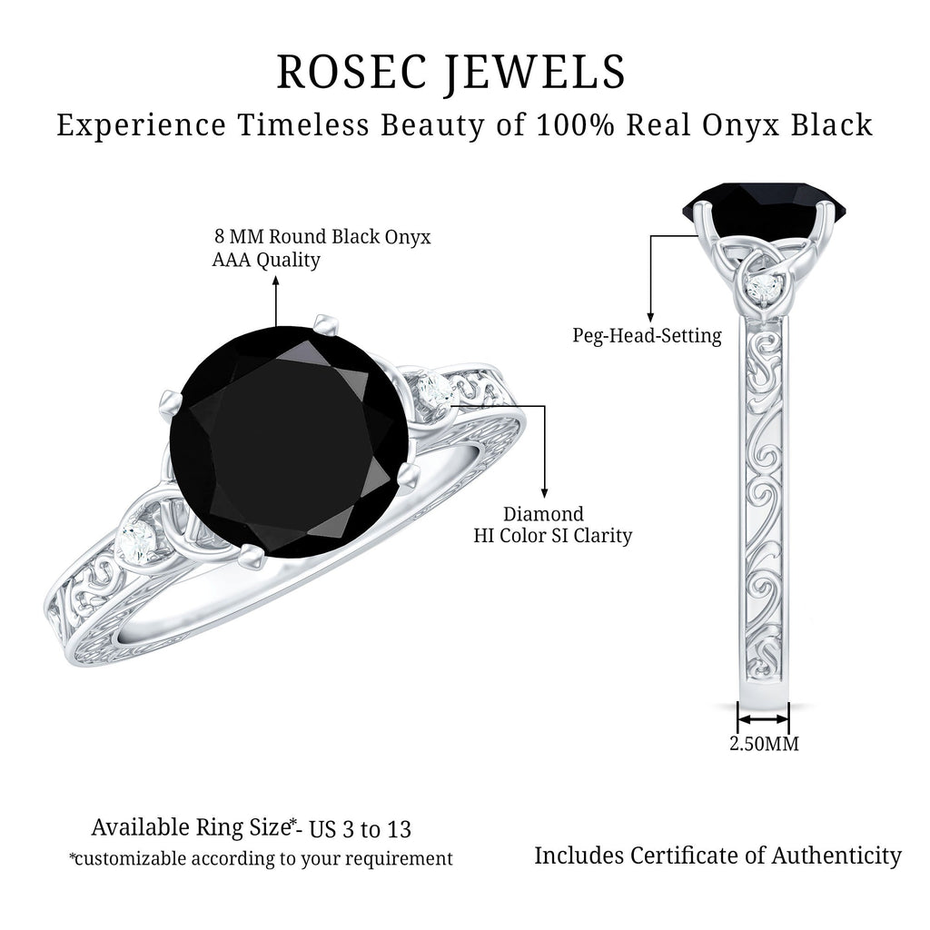 Vintage Inspired Black Onyx Celtic Engagement Ring with Diamond