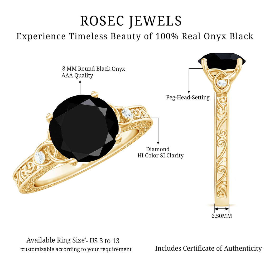 Vintage Inspired Black Onyx Celtic Engagement Ring with Diamond