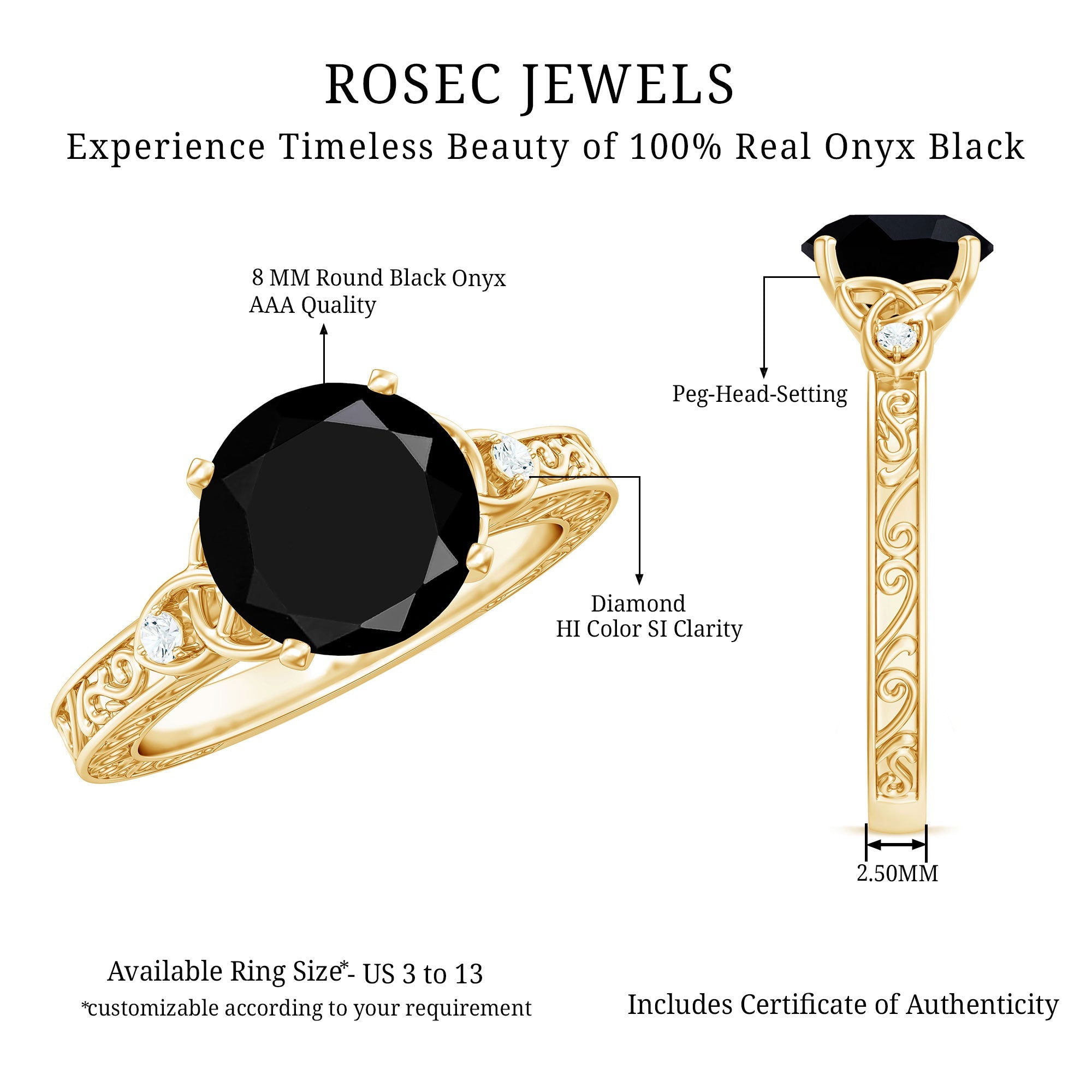 Vintage Inspired Black Onyx Celtic Engagement Ring with Diamond