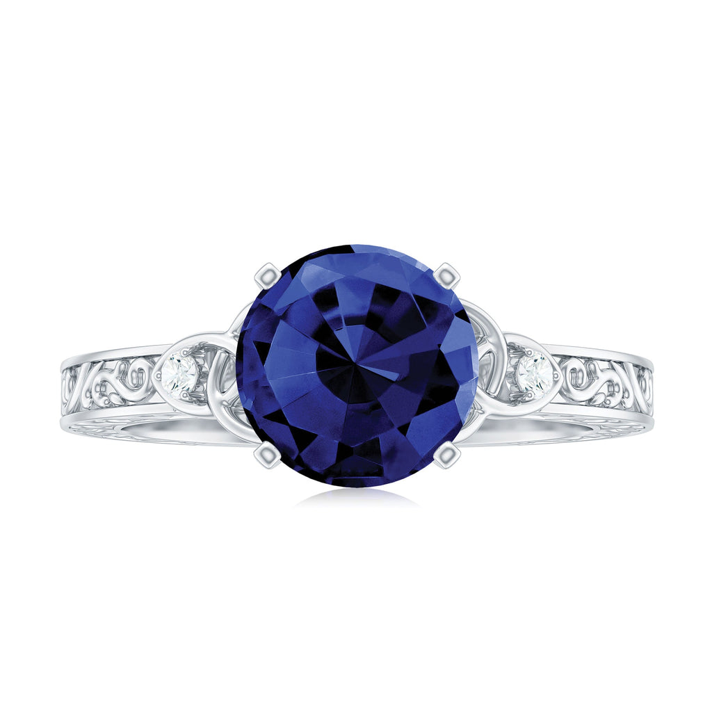 Certified 2.7 Carat Lab Grown Blue Sapphire Celtic Engagement Ring with Diamond