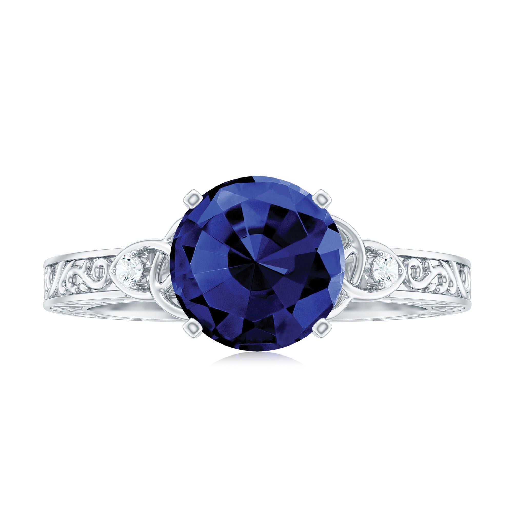 Certified 2.7 Carat Lab Grown Blue Sapphire Celtic Engagement Ring with Diamond