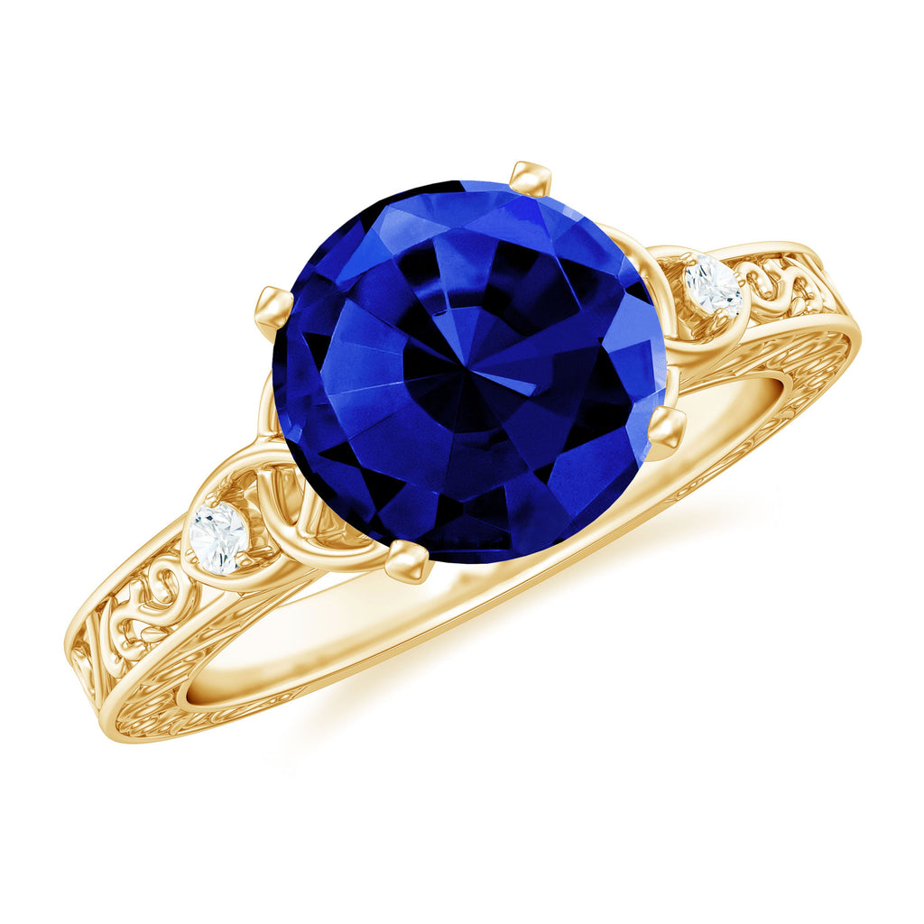 Certified 2.7 Carat Lab Grown Blue Sapphire Celtic Engagement Ring with Diamond