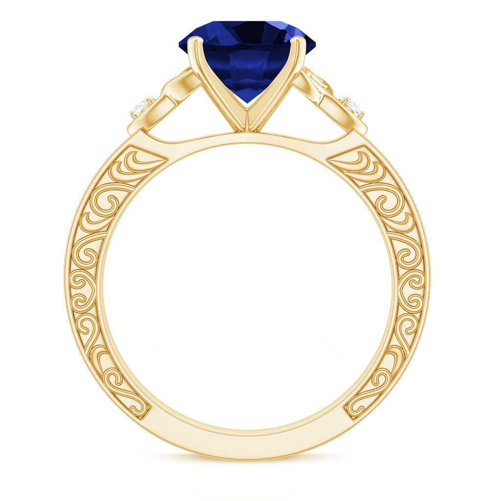 Certified 2.7 Carat Lab Grown Blue Sapphire Celtic Engagement Ring with Diamond