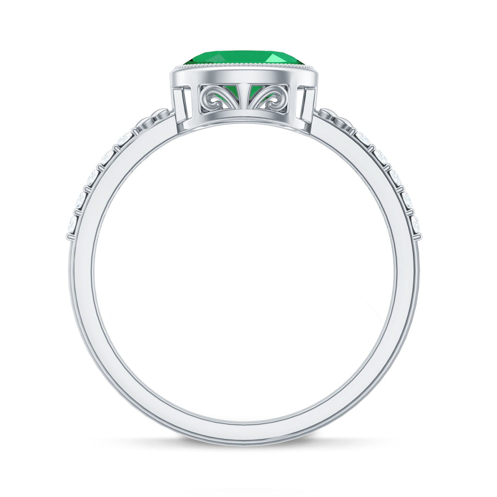 Natural Oval Shape Emerald East West Engagement Ring with Diamond