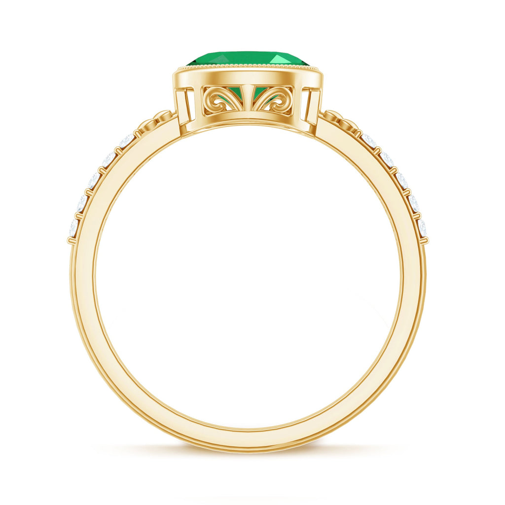 Natural Oval Shape Emerald East West Engagement Ring with Diamond