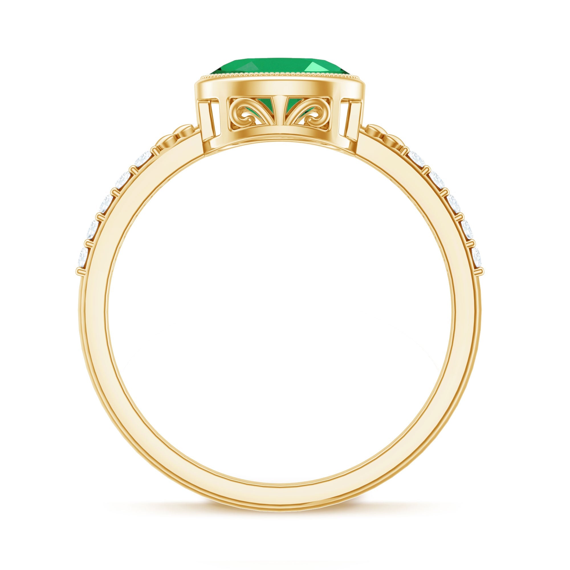 Natural Oval Shape Emerald East West Engagement Ring with Diamond