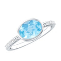Natural Aquamarine Diamond Oval Engagement Ring in East West Style