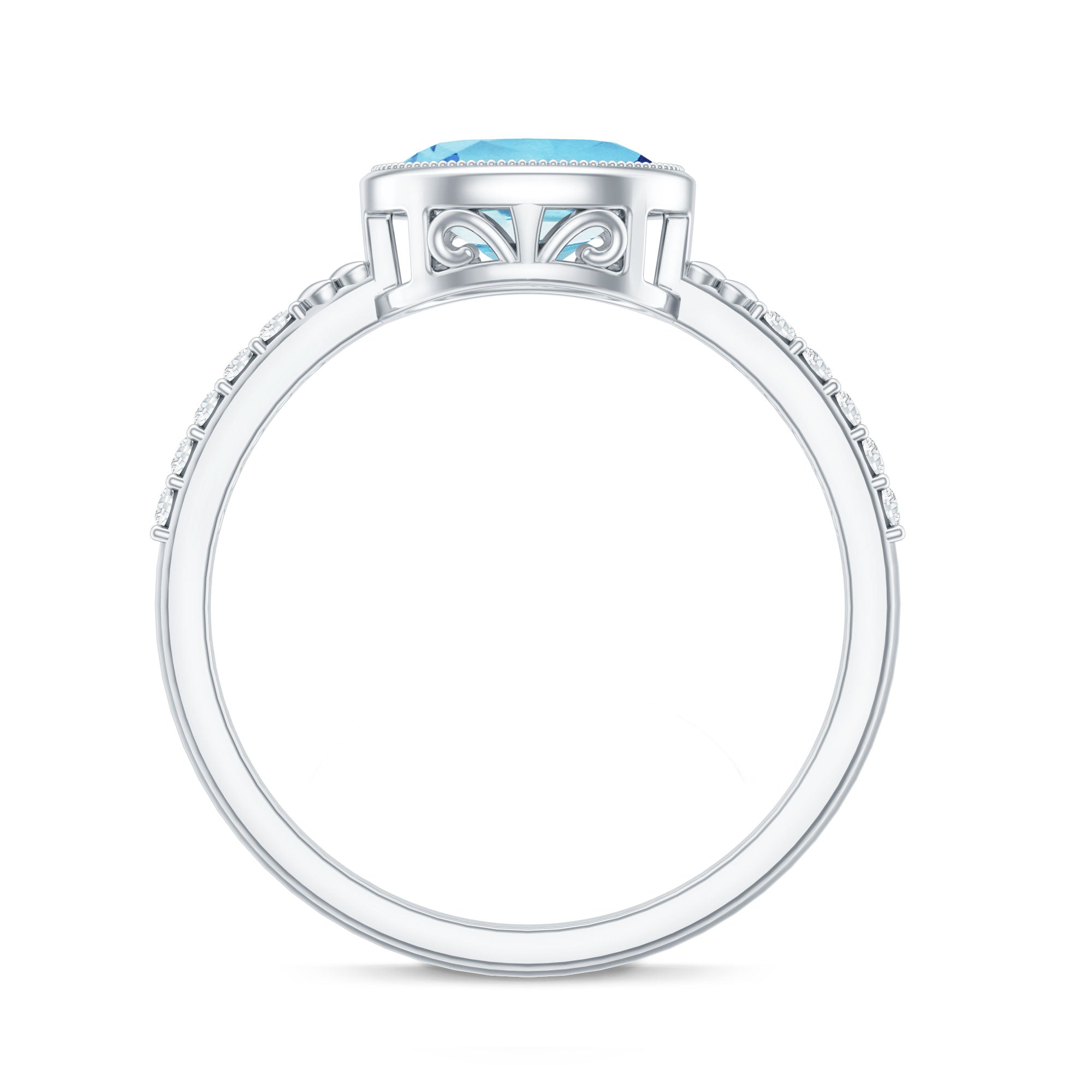 Natural Aquamarine Diamond Oval Engagement Ring in East West Style