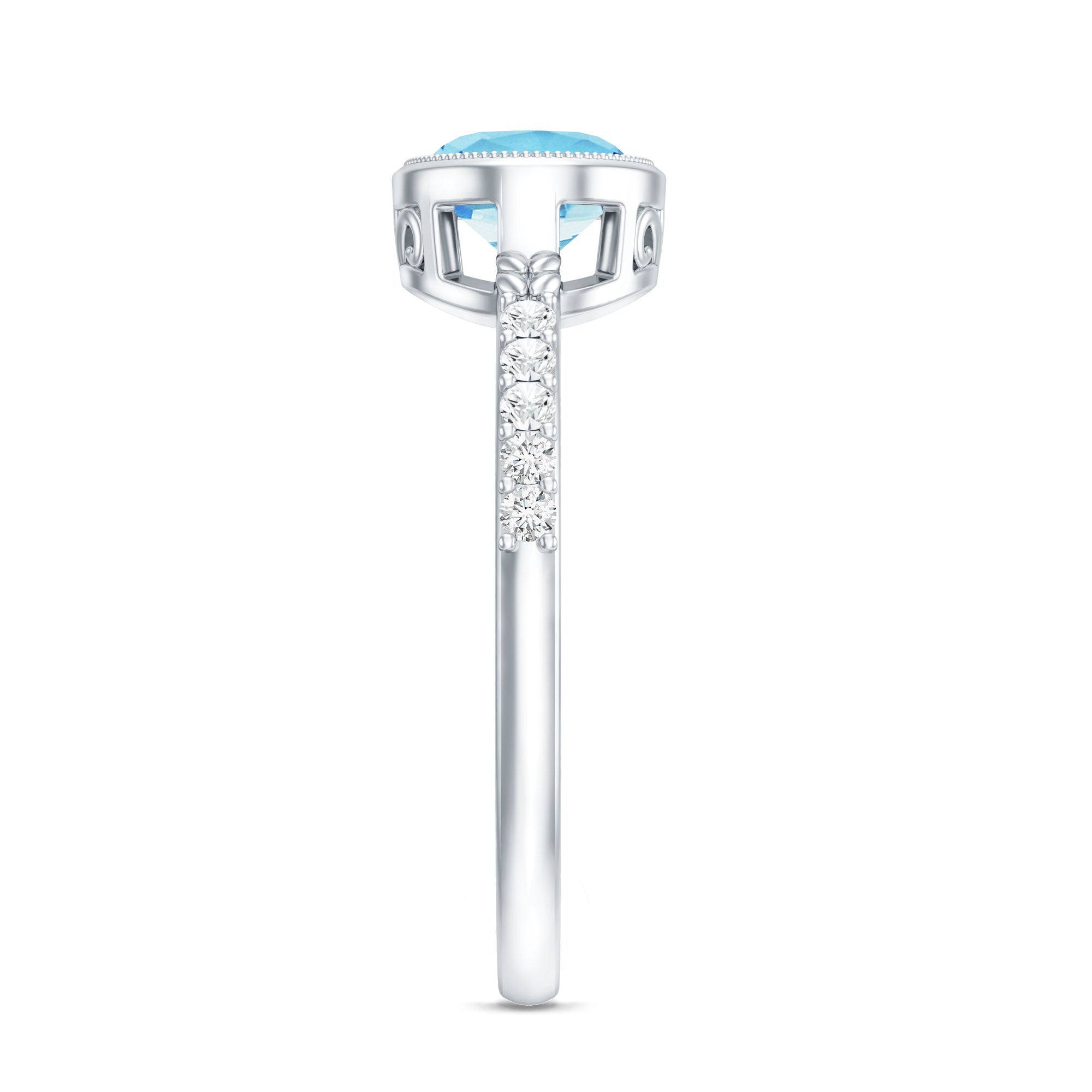 Natural Aquamarine Diamond Oval Engagement Ring in East West Style