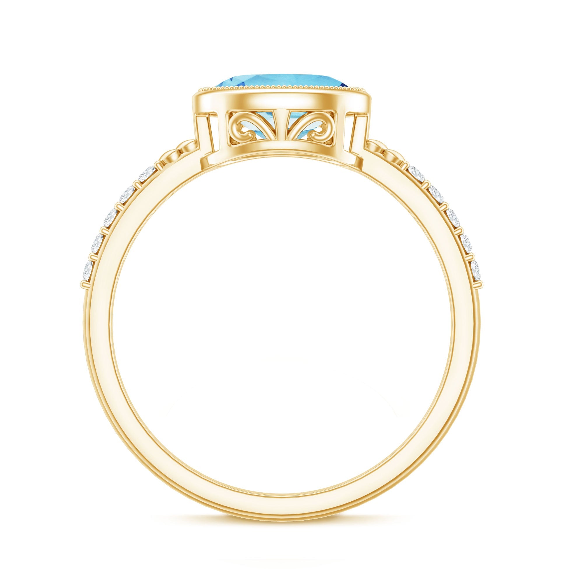 Natural Aquamarine Diamond Oval Engagement Ring in East West Style