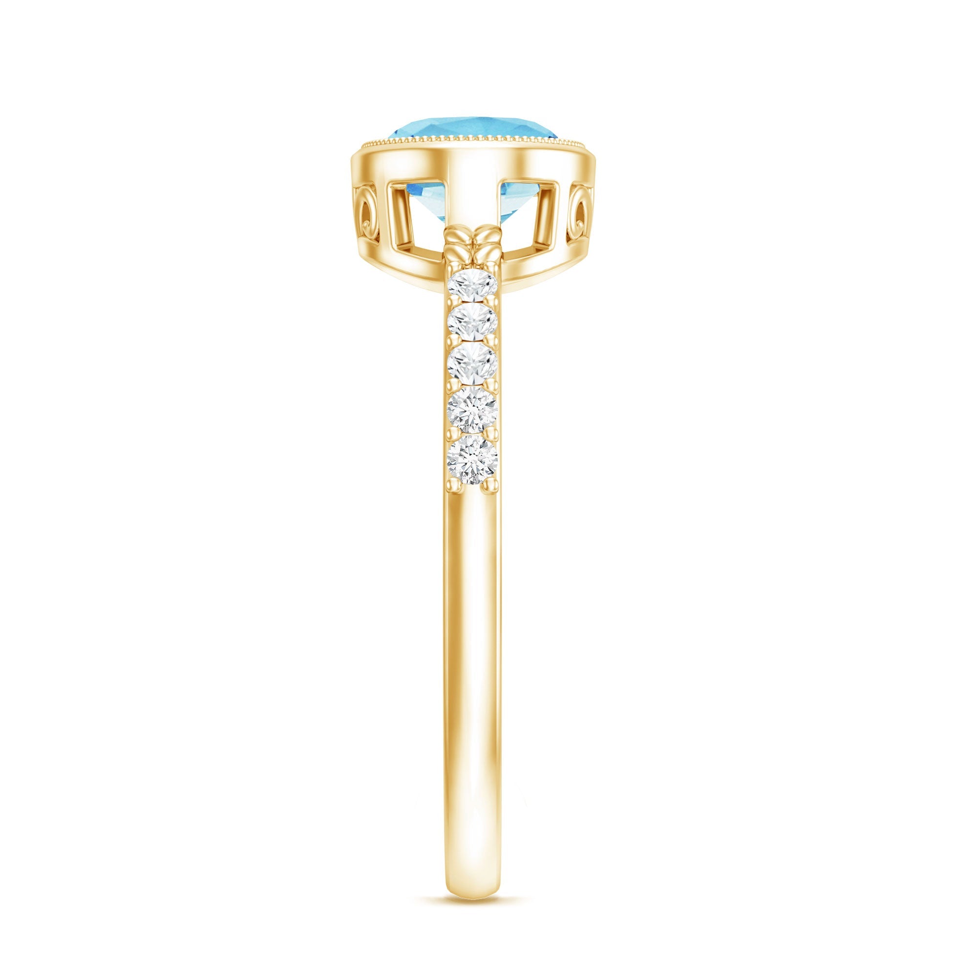 Natural Aquamarine Diamond Oval Engagement Ring in East West Style