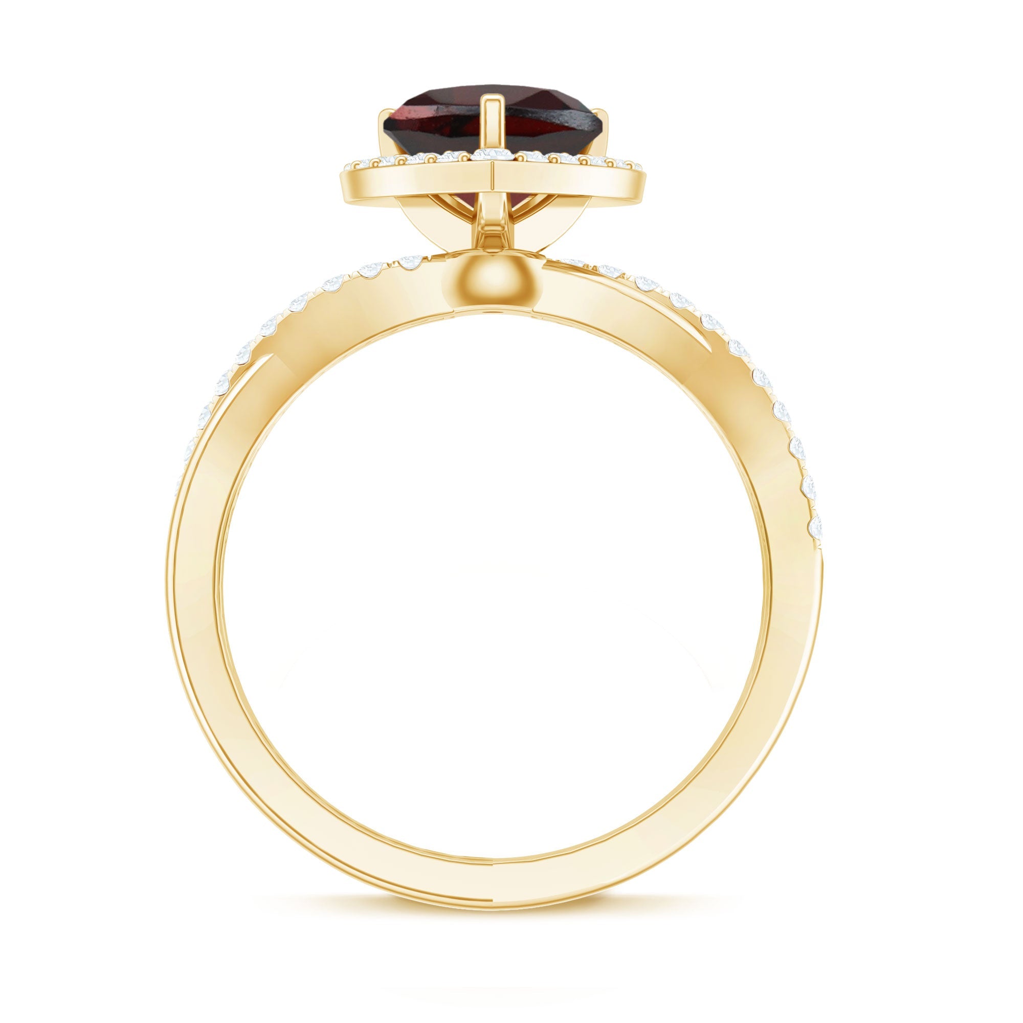 Natural Garnet Diamond Heart Engagement Ring with Crossover Shank
