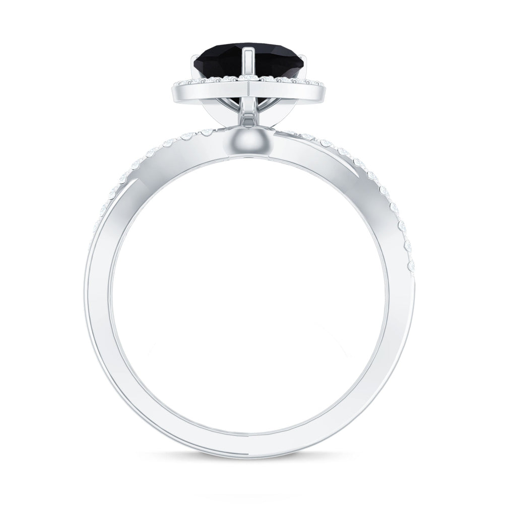 2.4 Carat Lab Grown Black and White Diamond Heart Engagement Ring with Halo