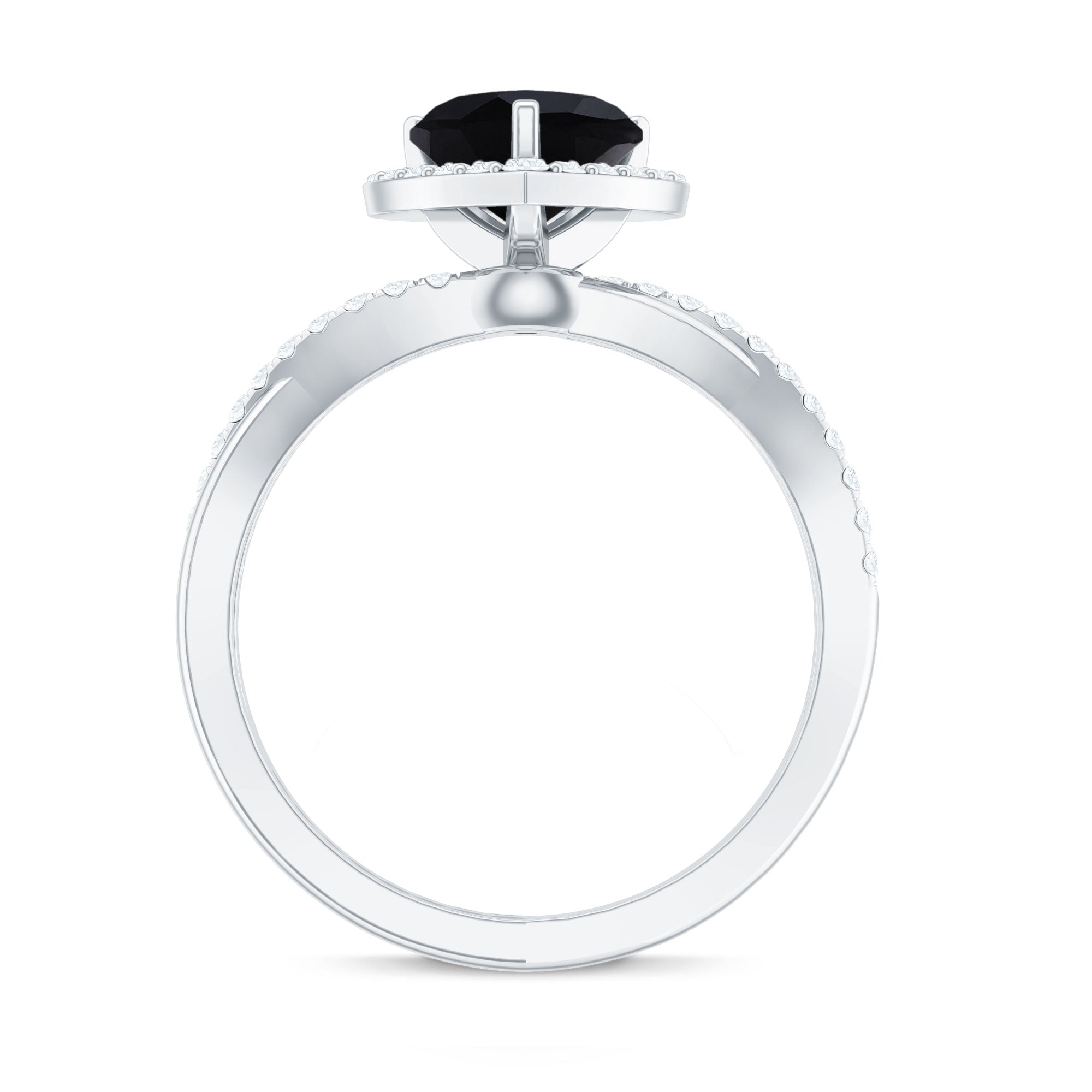 2.4 Carat Lab Grown Black and White Diamond Heart Engagement Ring with Halo