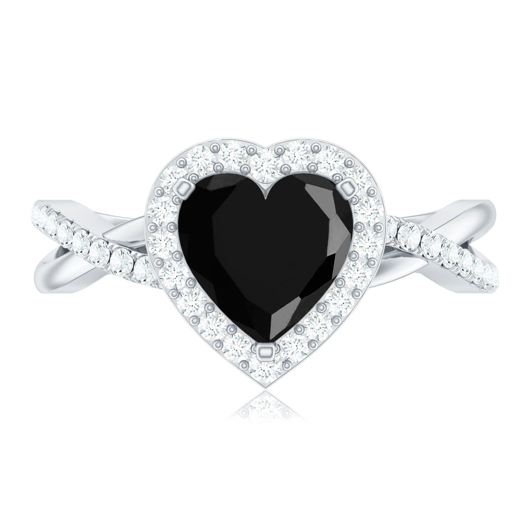 2.4 Carat Lab Grown Black and White Diamond Heart Engagement Ring with Halo