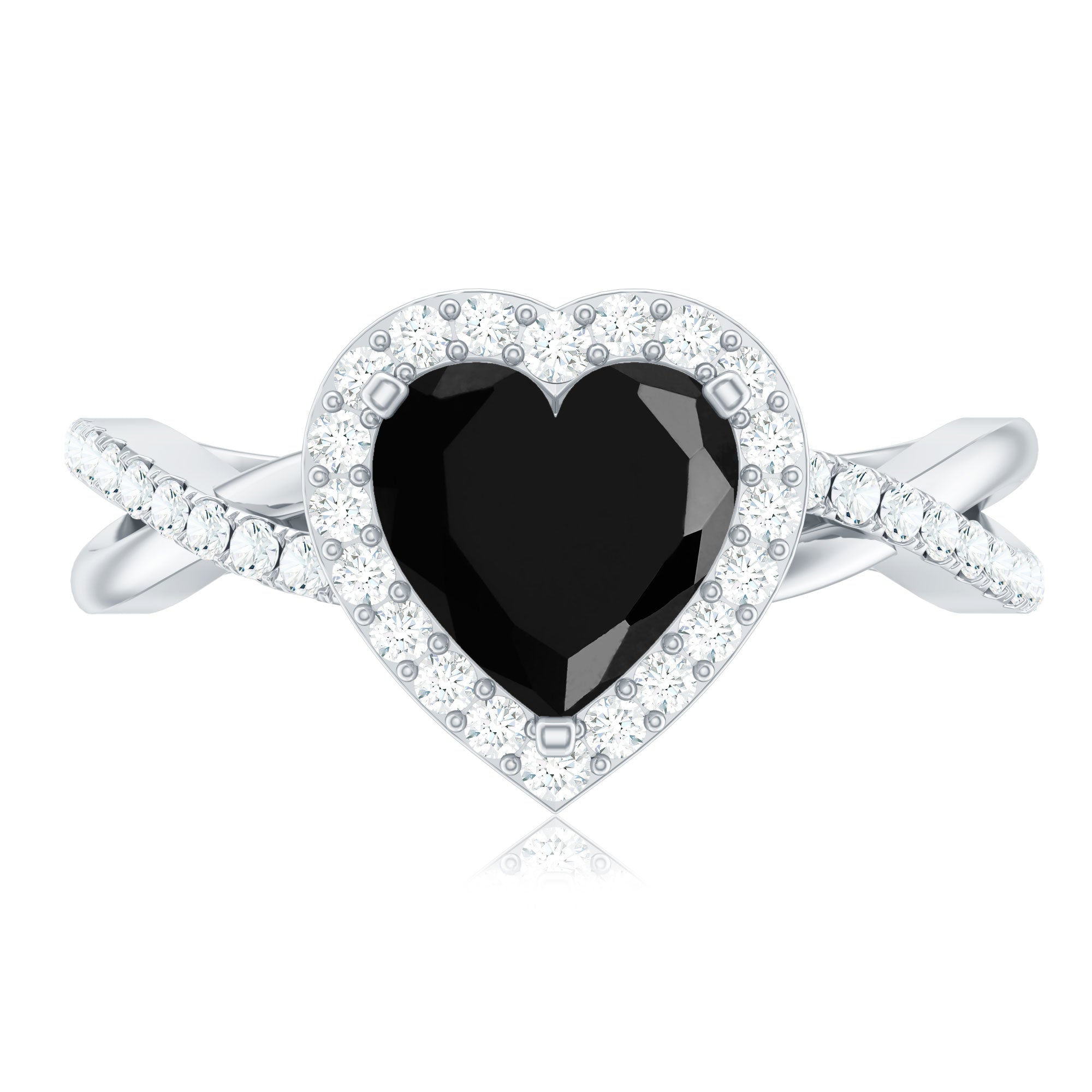2.4 Carat Lab Grown Black and White Diamond Heart Engagement Ring with Halo