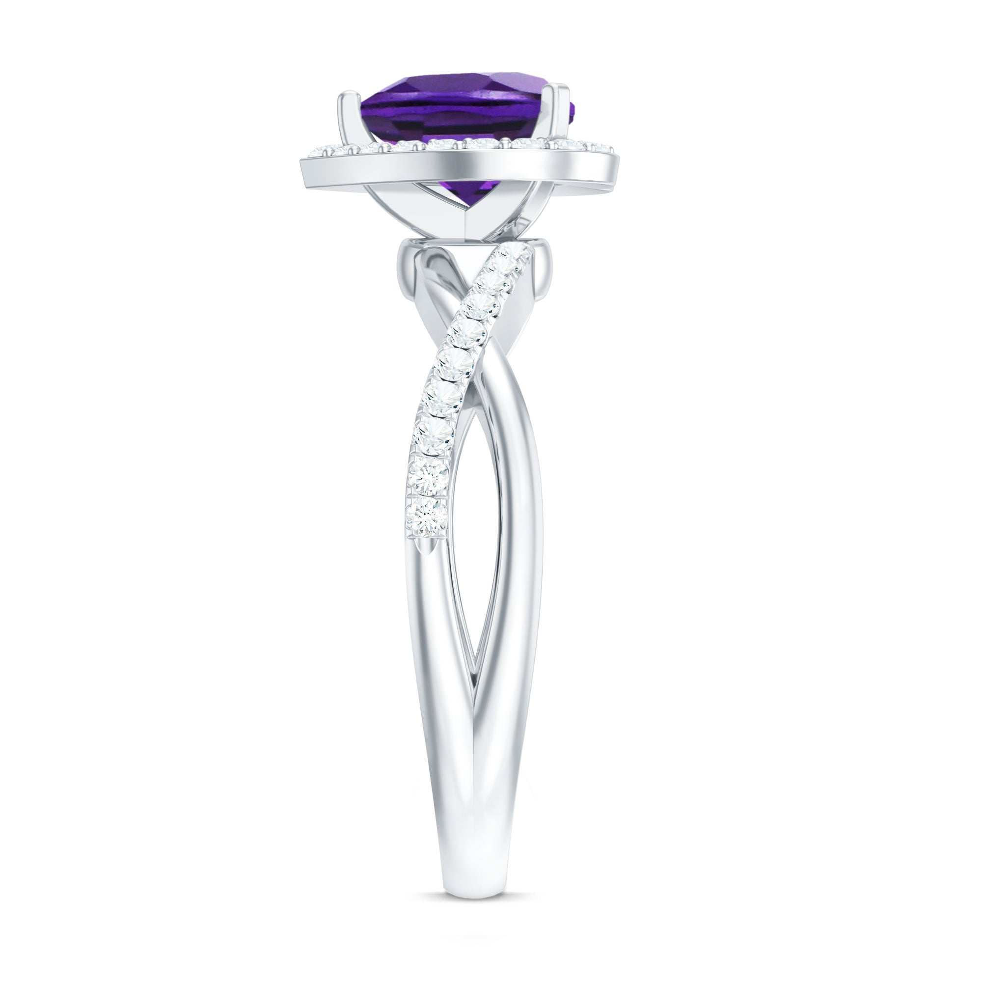 2 Carat Heart Shape Amethyst Crossover Engagement Ring with Diamond