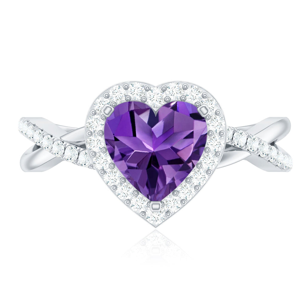 2 Carat Heart Shape Amethyst Crossover Engagement Ring with Diamond