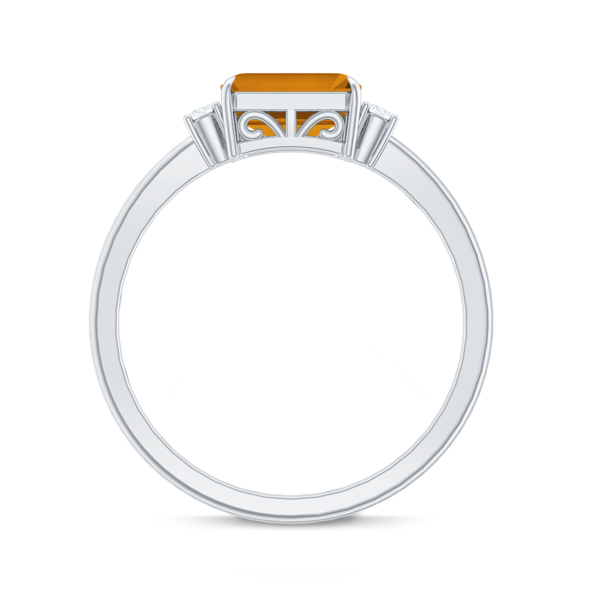 Natural Emerald Cut Citrine East West Engagement Ring with Diamond