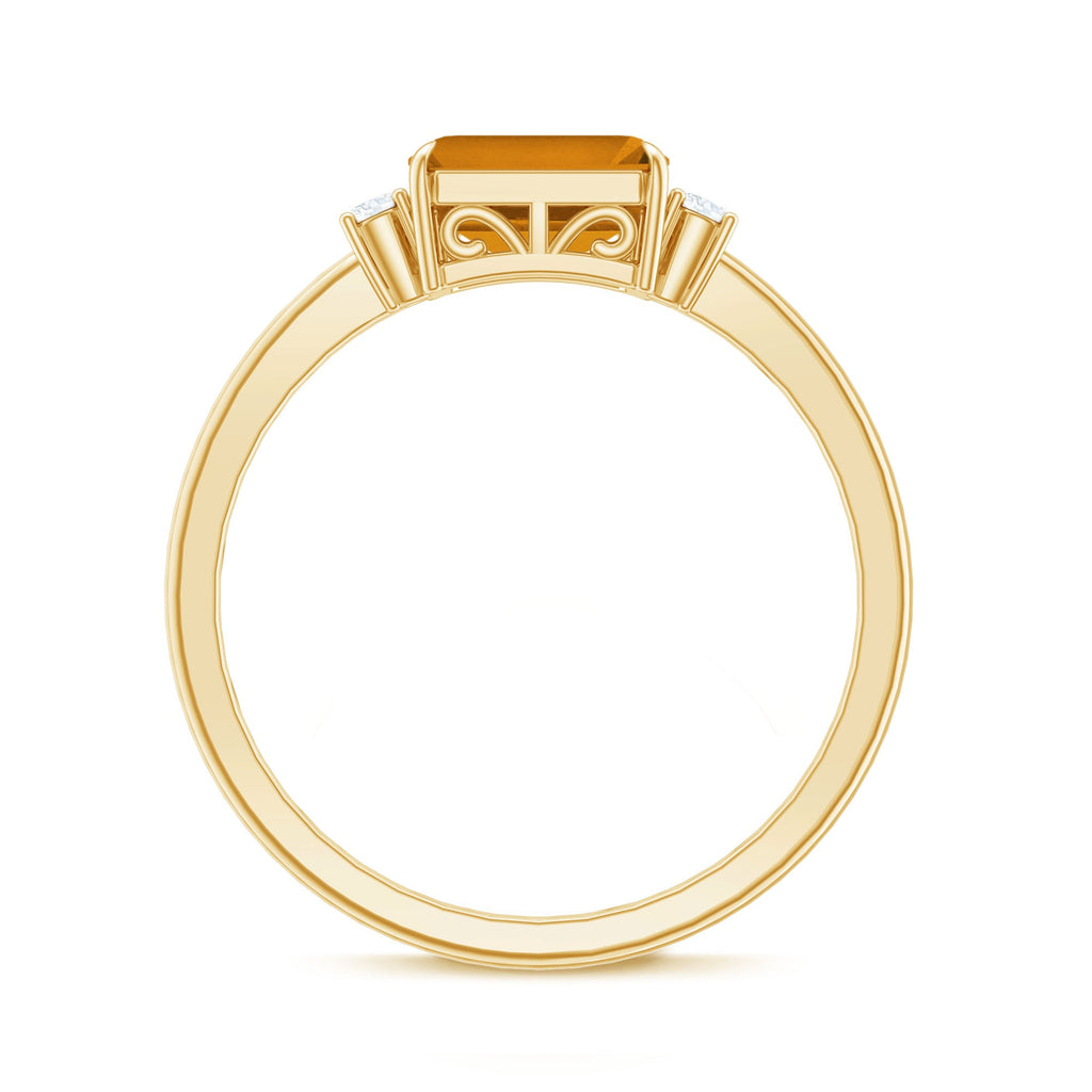Natural Emerald Cut Citrine East West Engagement Ring with Diamond