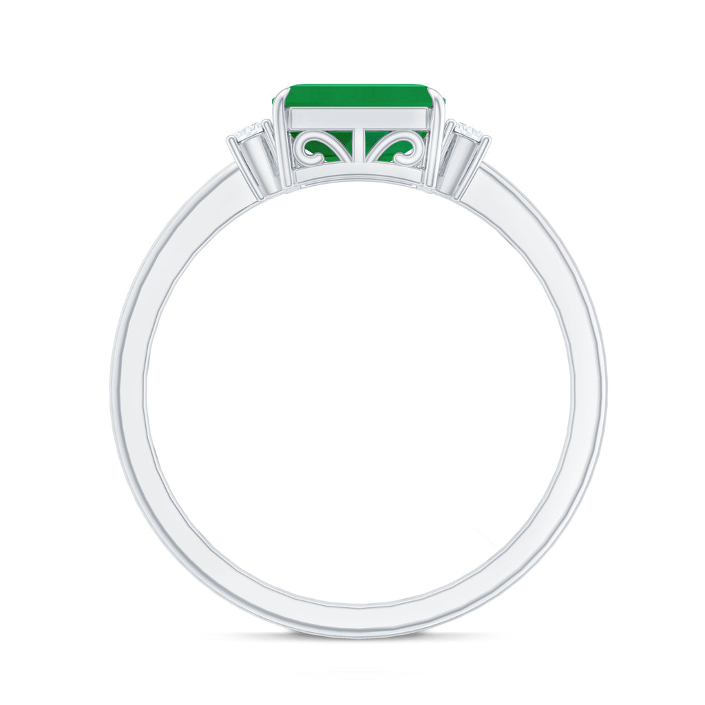 Real Emerald Cut Emerald East West Engagement Ring with Diamond