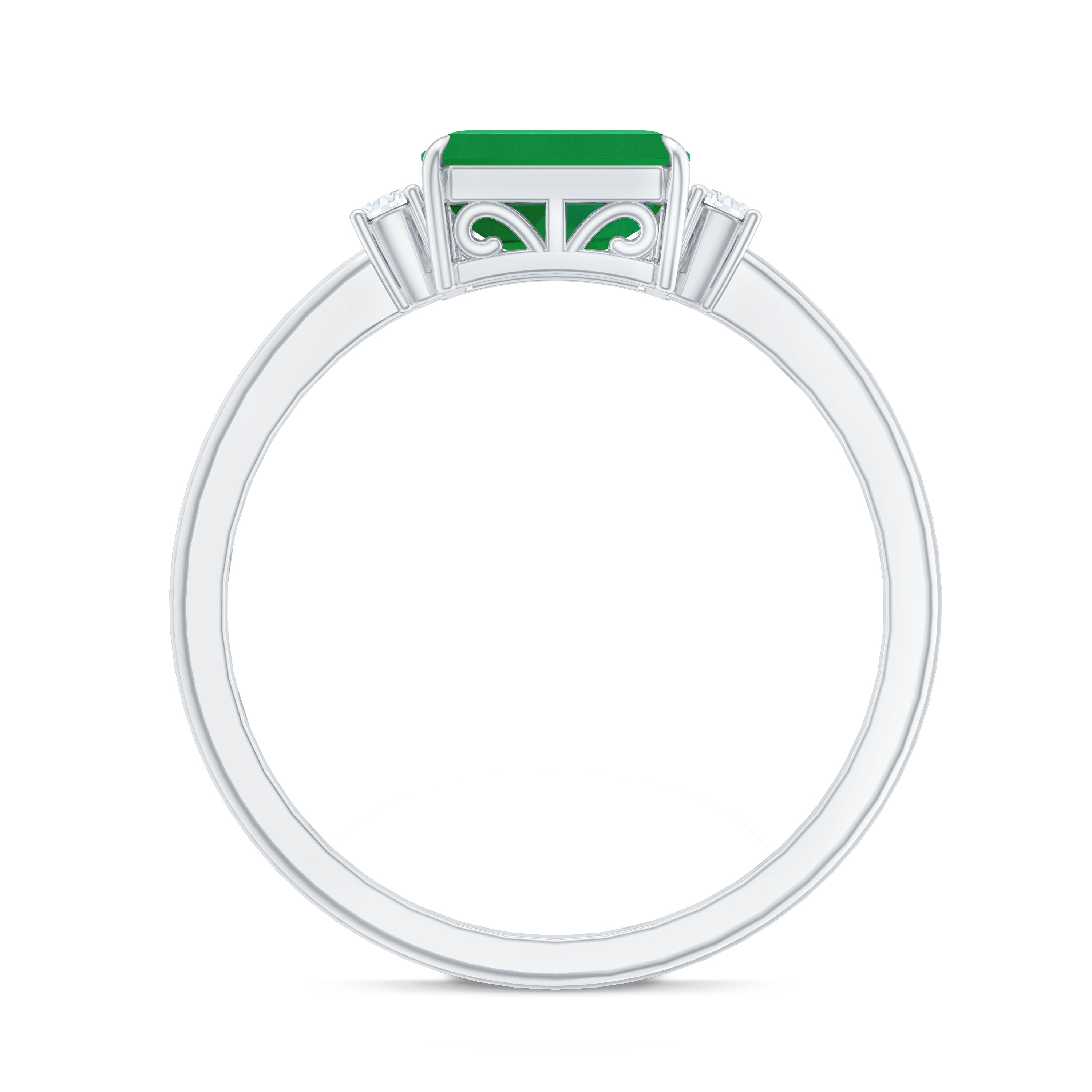 Real Emerald Cut Emerald East West Engagement Ring with Diamond